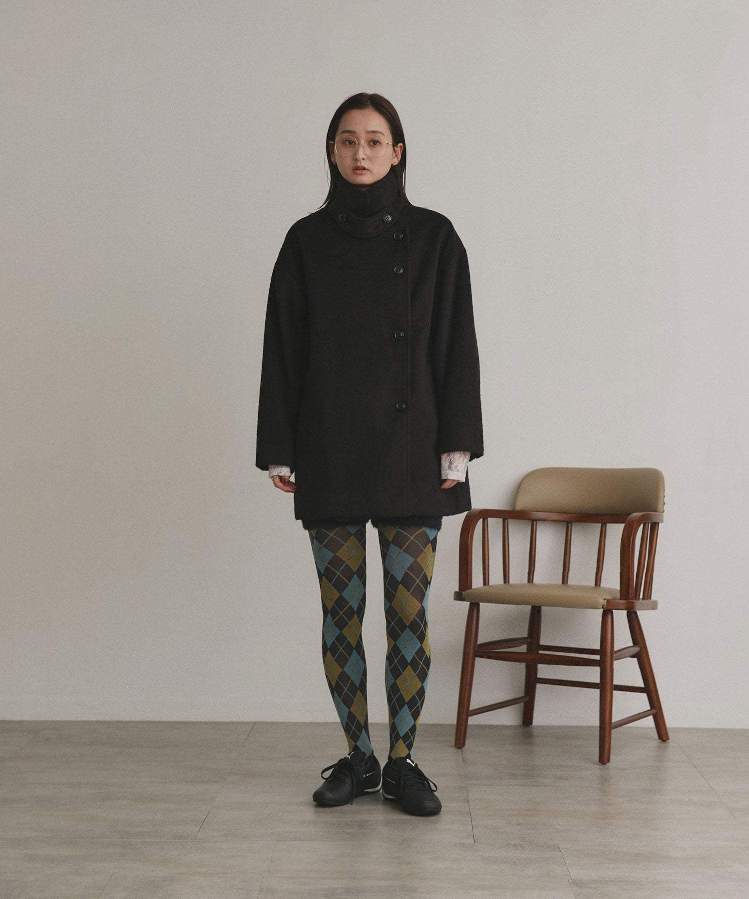 アドティエ ad thie 【2025AW新作】アーガイルタイツ (ブルー) ブルー