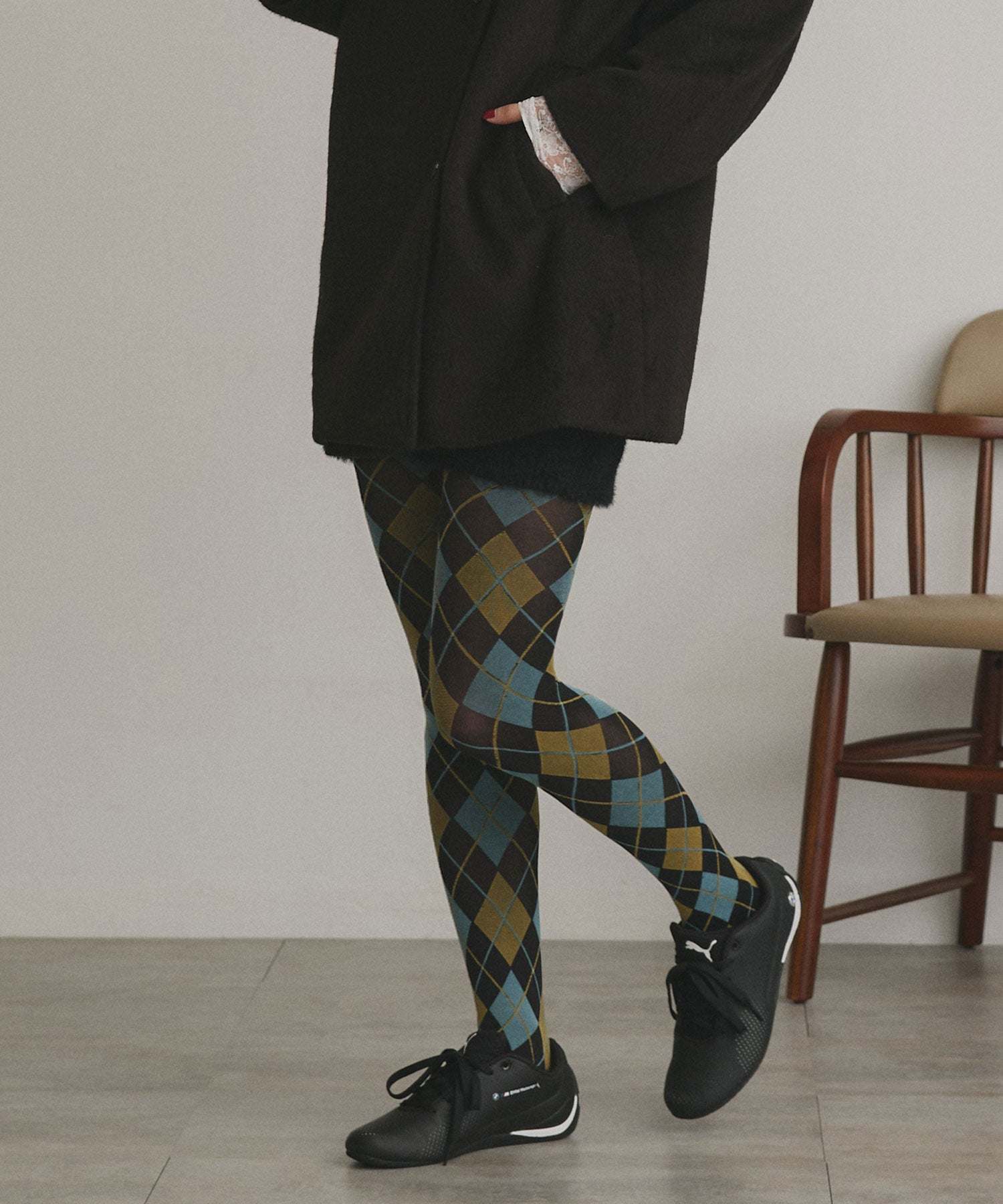 アドティエ ad thie 【2025AW新作】アーガイルタイツ (ブルー) ブルー