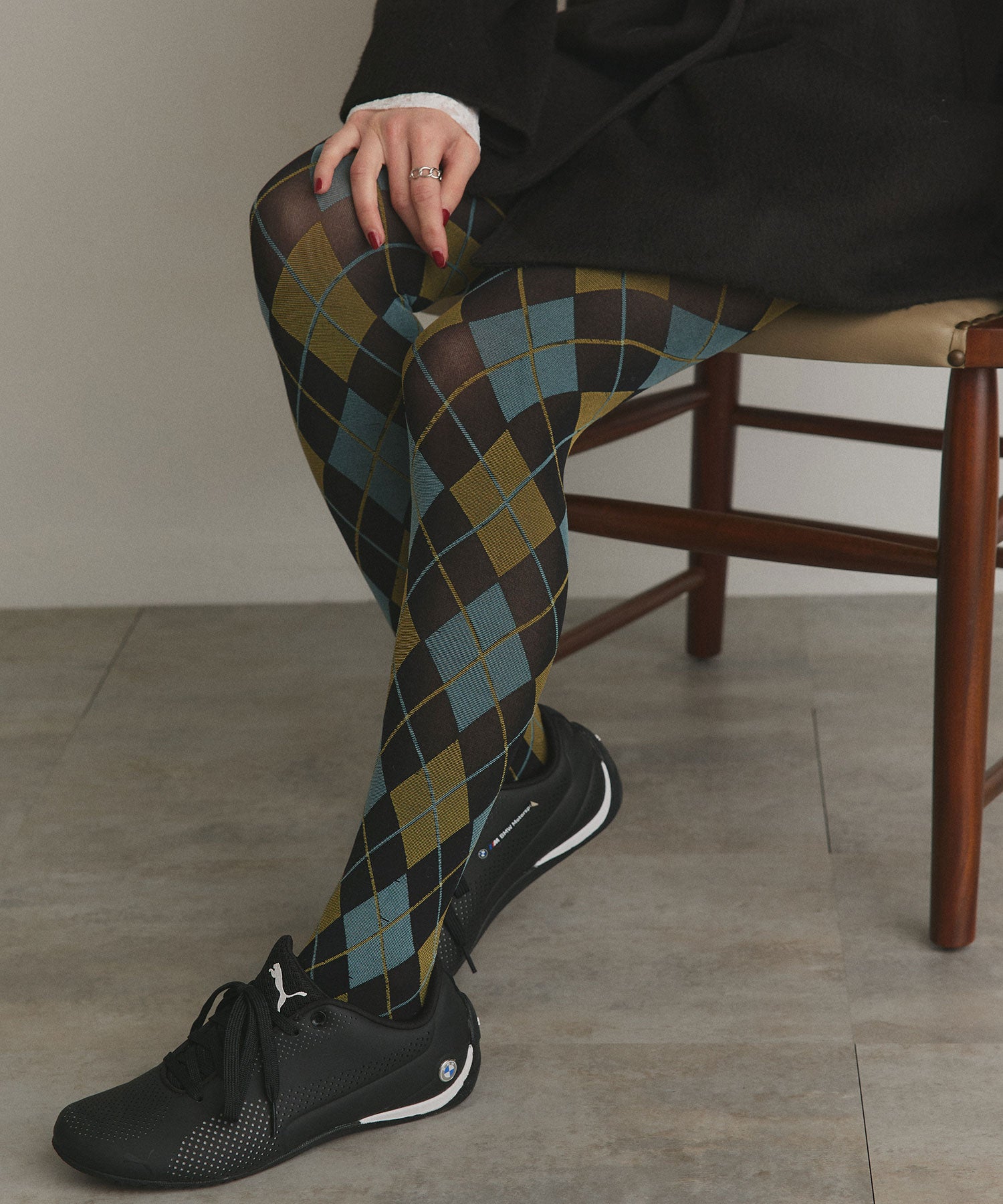 アドティエ ad thie 【2025AW新作】アーガイルタイツ (ブルー) ブルー