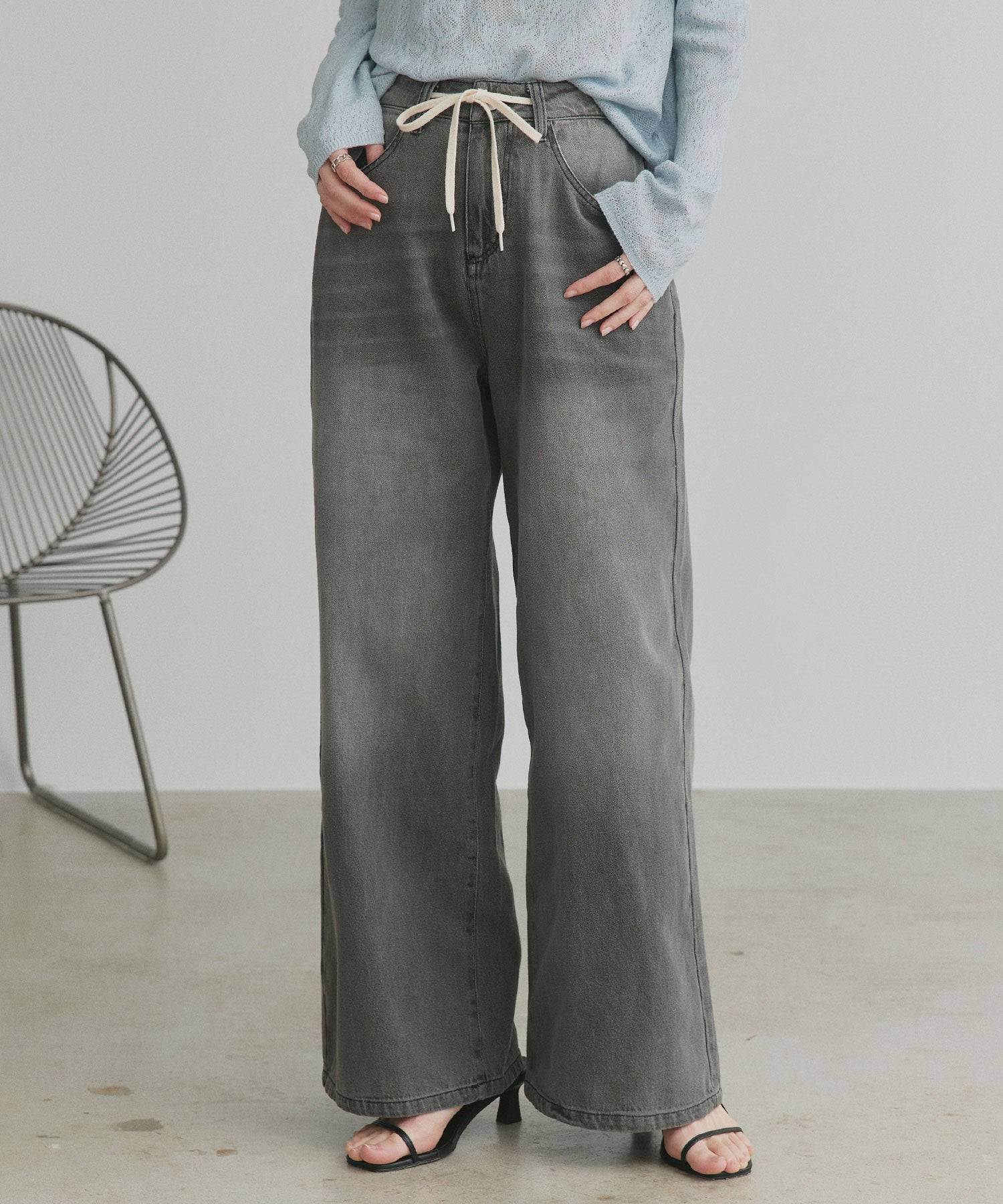 アドティエ ad thie 【2026SS新作】ヴィンテージワイドデニムパンツ (ブラック) ブラック