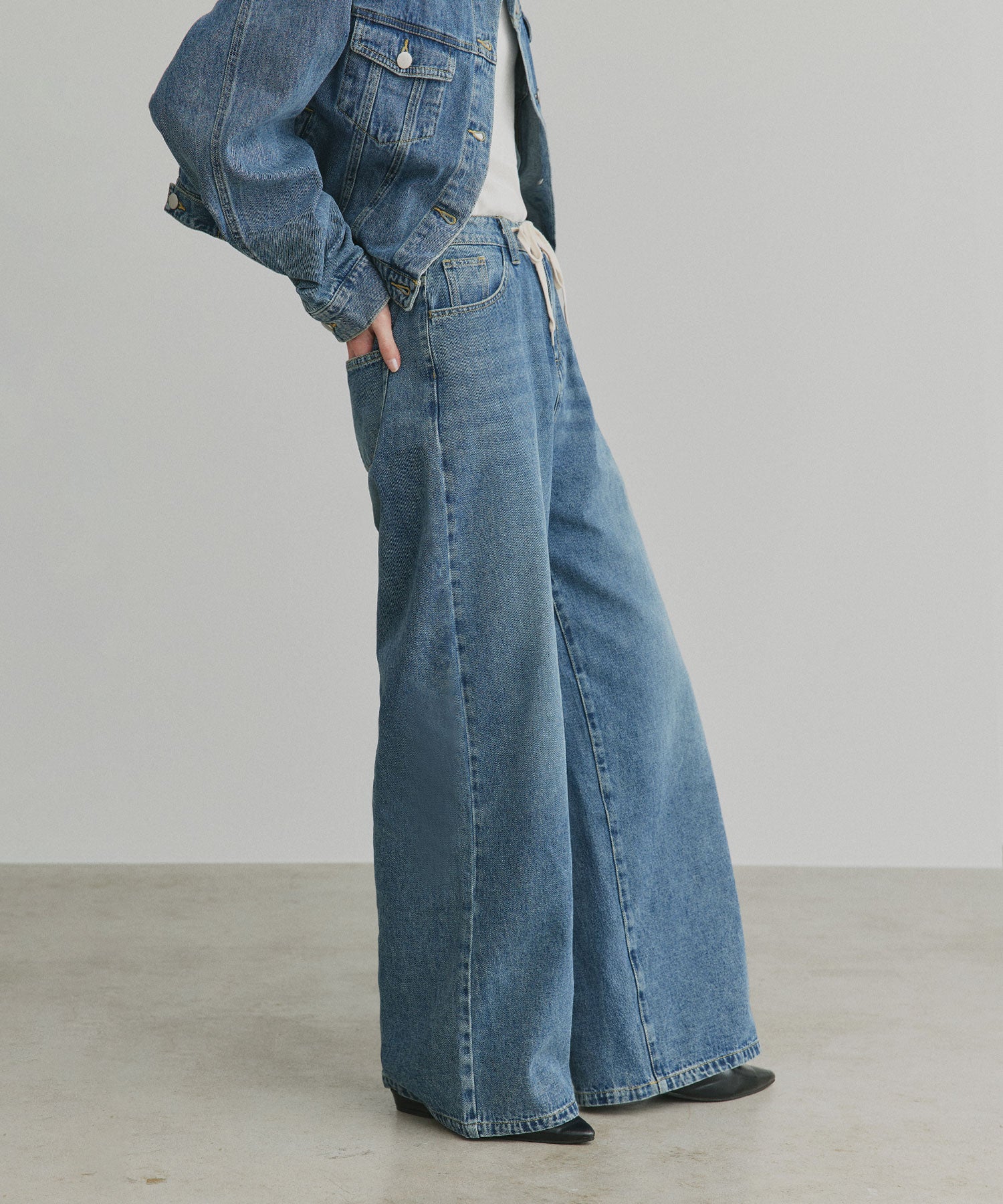 アドティエ ad thie 【2026SS新作】ヴィンテージワイドデニムパンツ (ブラック) ブラック