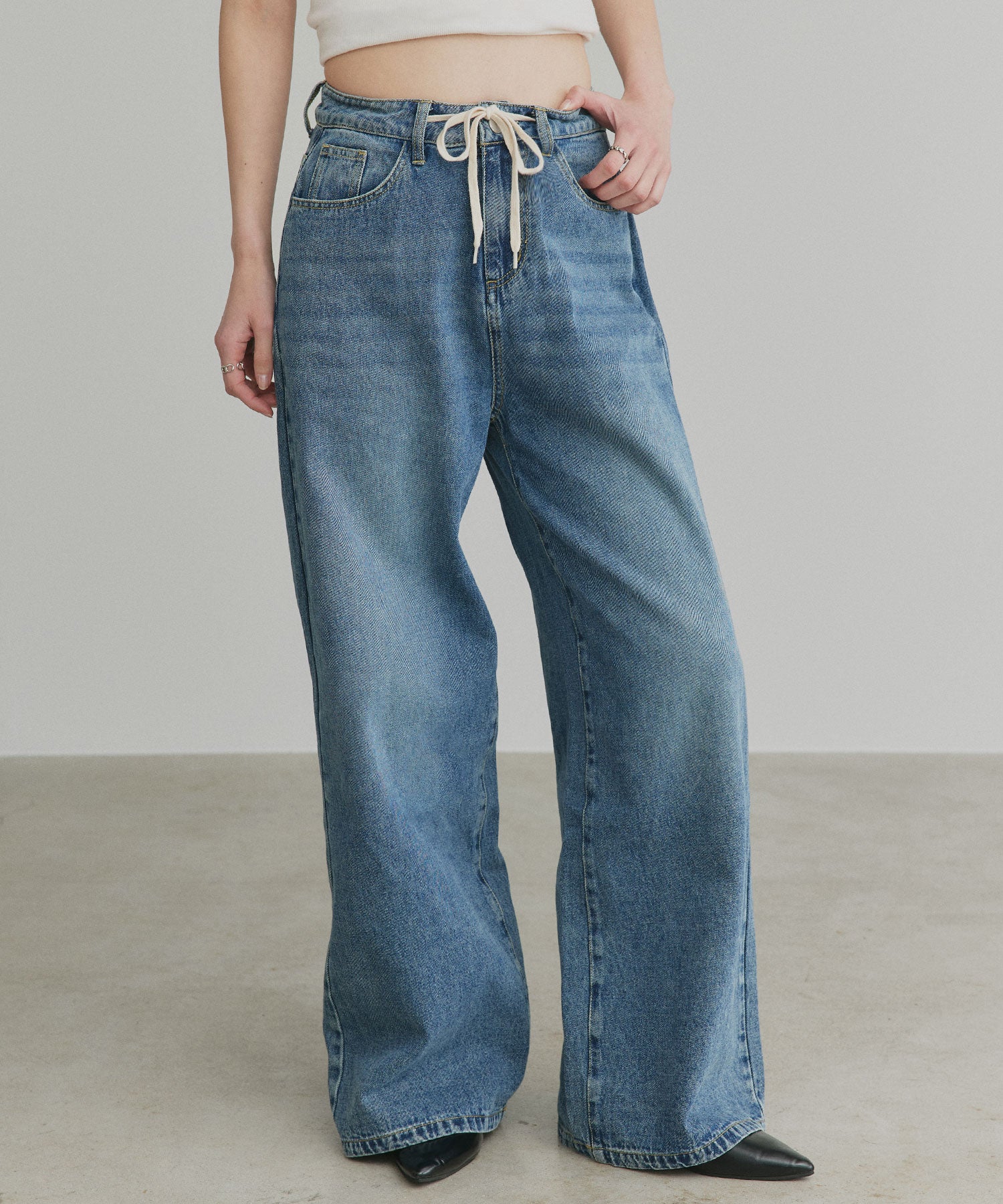 アドティエ ad thie 【2026SS新作】ヴィンテージワイドデニムパンツ (ブラック) ブラック