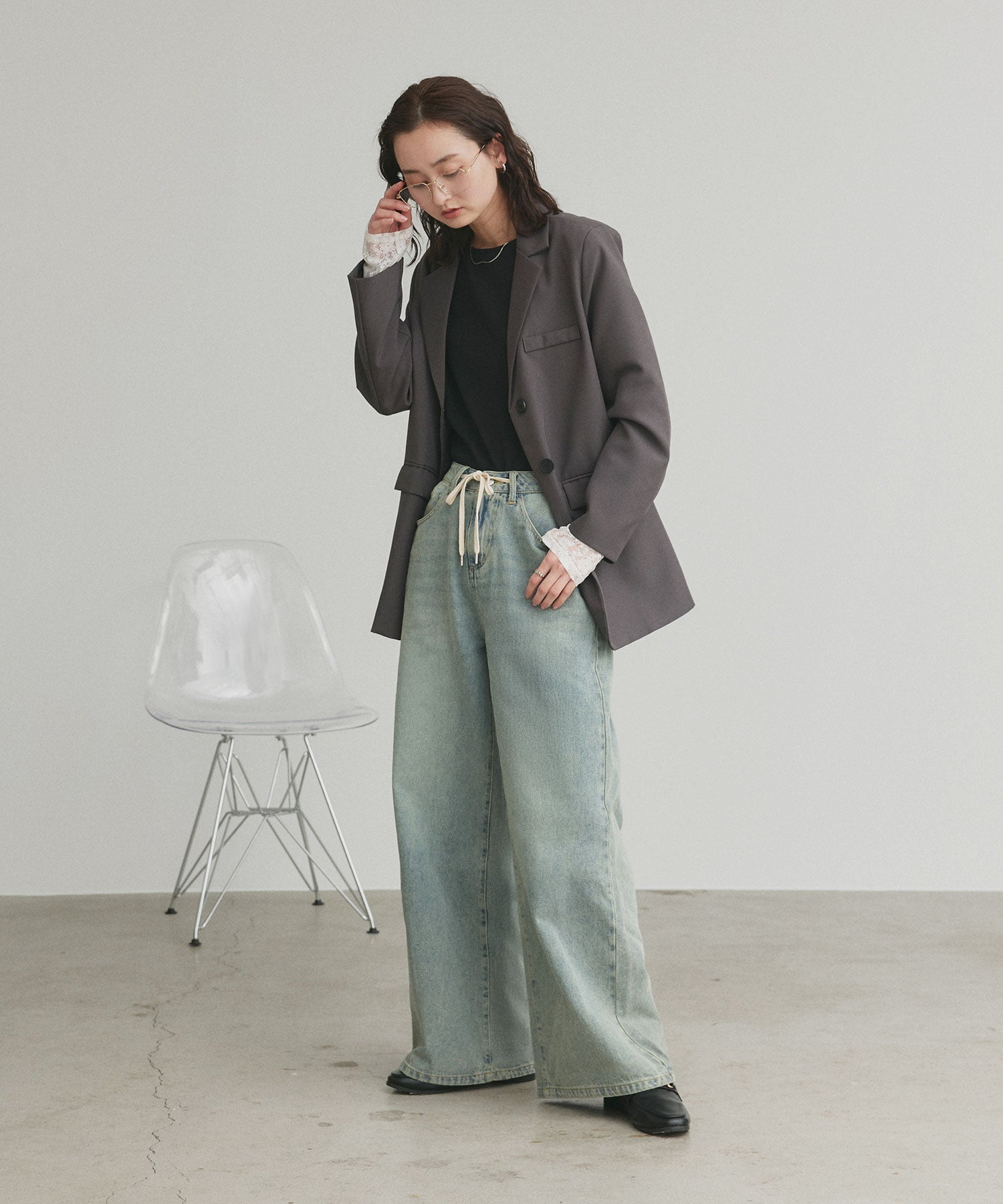 アドティエ ad thie 【2026SS新作】ヴィンテージワイドデニムパンツ (ブラック) ブラック