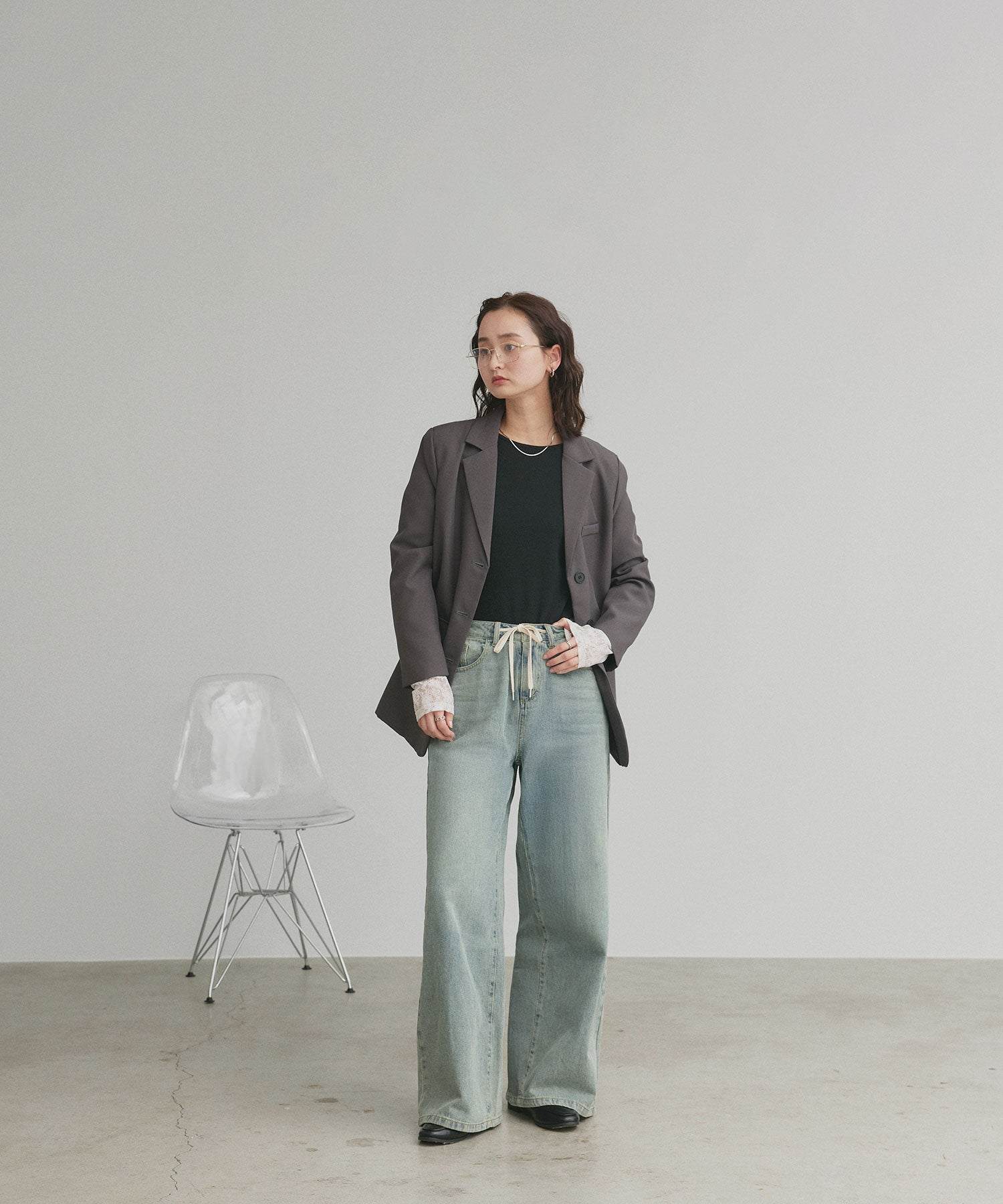 アドティエ ad thie 【2026SS新作】ヴィンテージワイドデニムパンツ (ブラック) ブラック