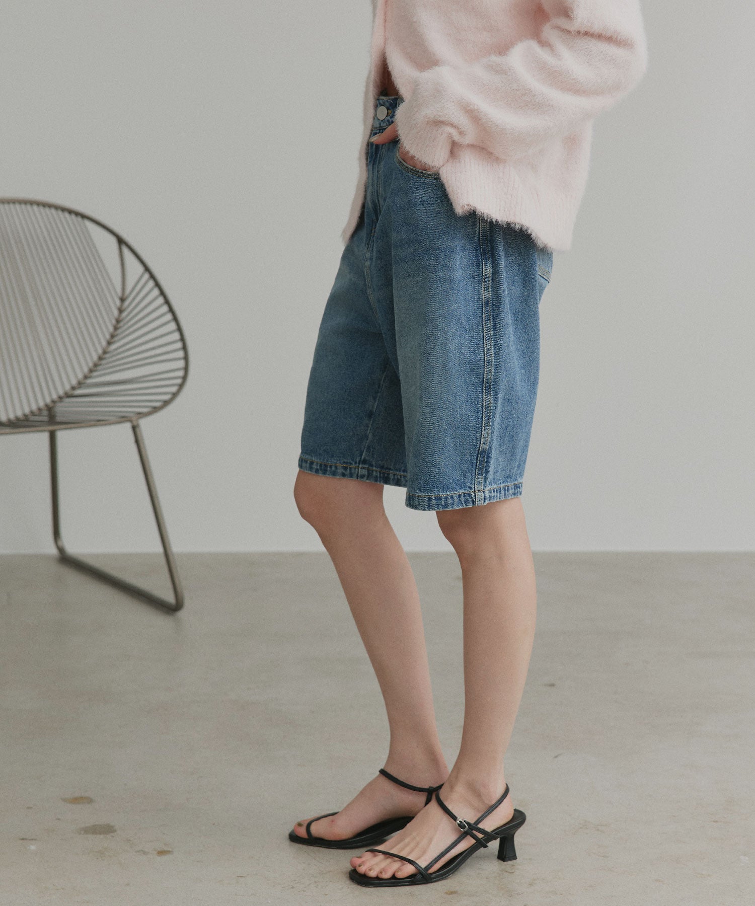 アドティエ ad thie 【2026SS新作】ヴィンテージハーフデニムパンツ (ブルー) ブルー