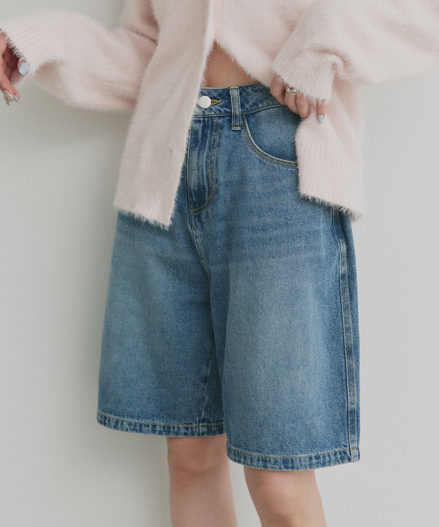 アドティエ ad thie 【2026SS新作】ヴィンテージハーフデニムパンツ (ブルー) ブルー