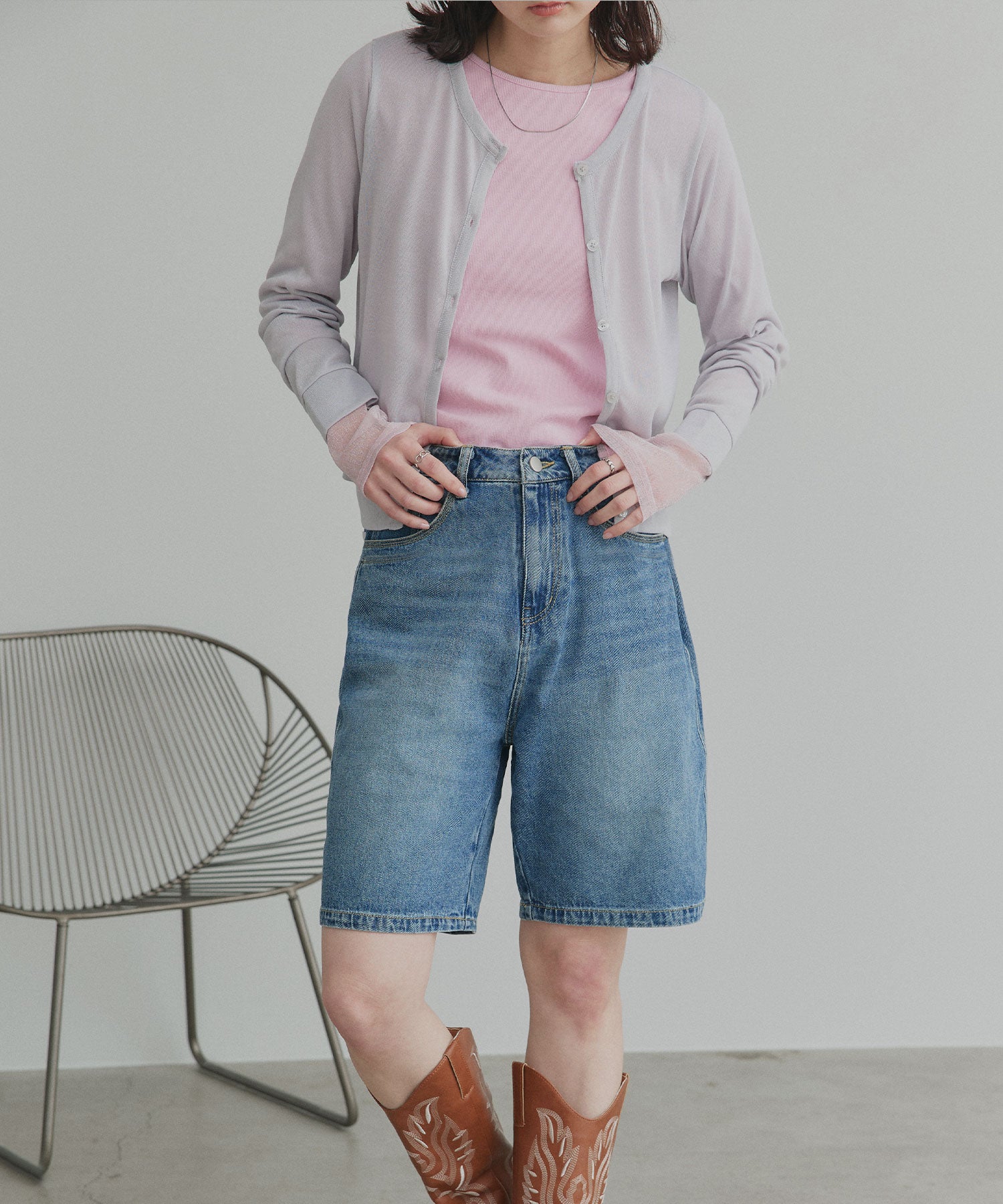 アドティエ ad thie 【2026SS新作】ヴィンテージハーフデニムパンツ (ブルー) ブルー