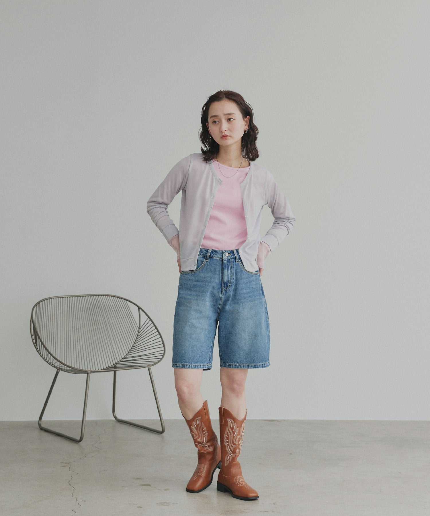 アドティエ ad thie 【2026SS新作】ヴィンテージハーフデニムパンツ (ブルー) ブルー