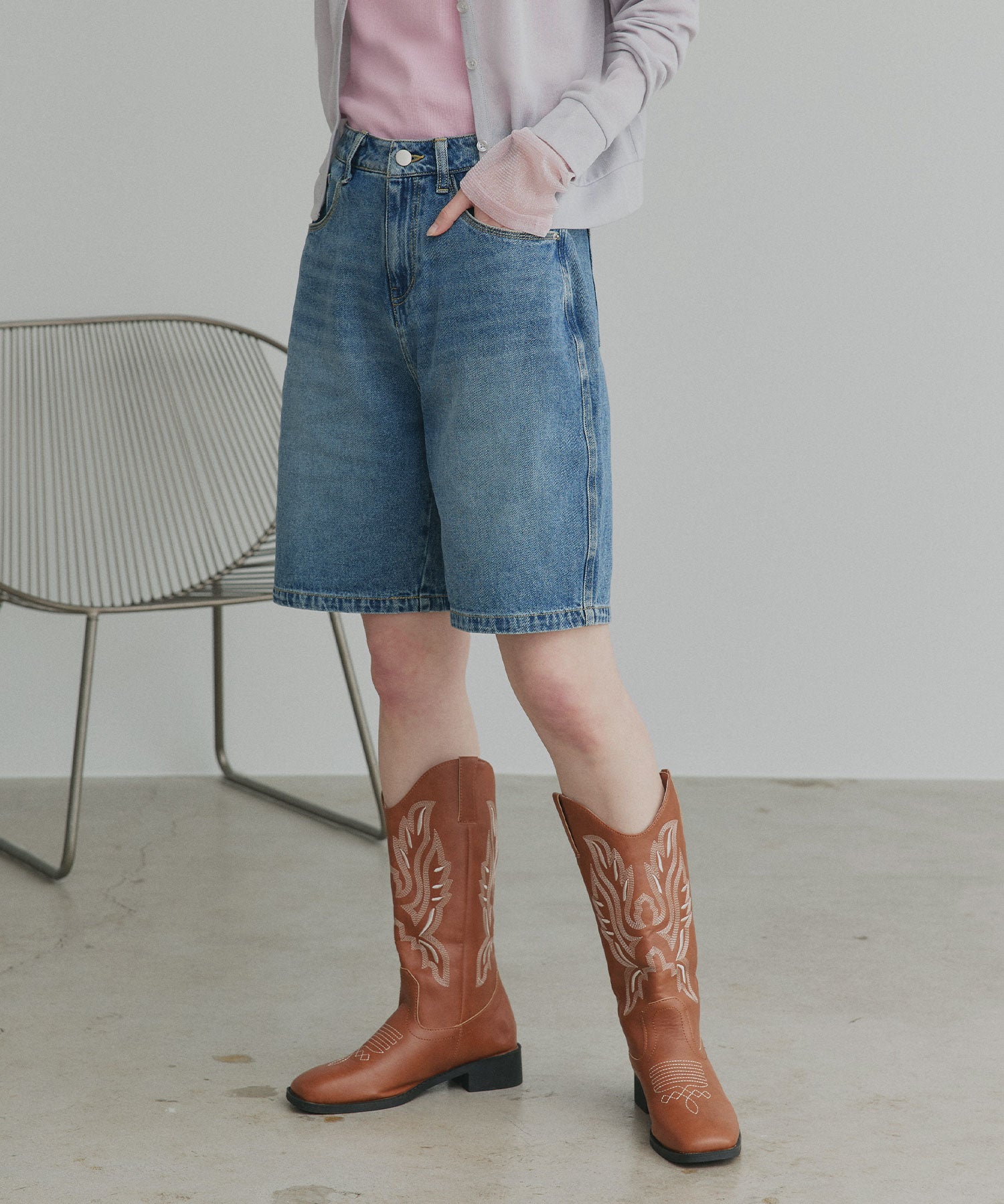 アドティエ ad thie 【2026SS新作】ヴィンテージハーフデニムパンツ (ブルー) ブルー