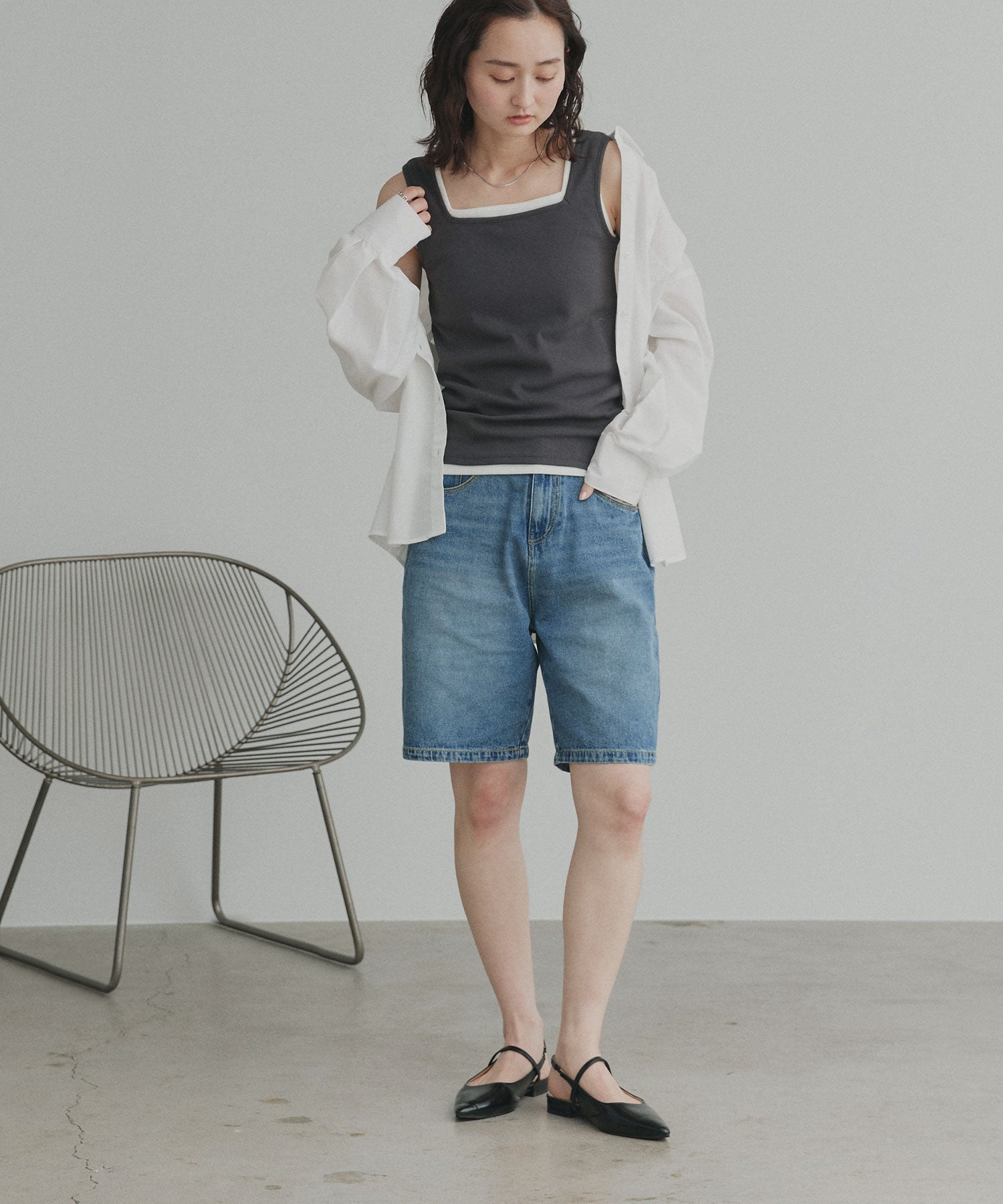 アドティエ ad thie 【2026SS新作】ヴィンテージハーフデニムパンツ (ブルー) ブルー