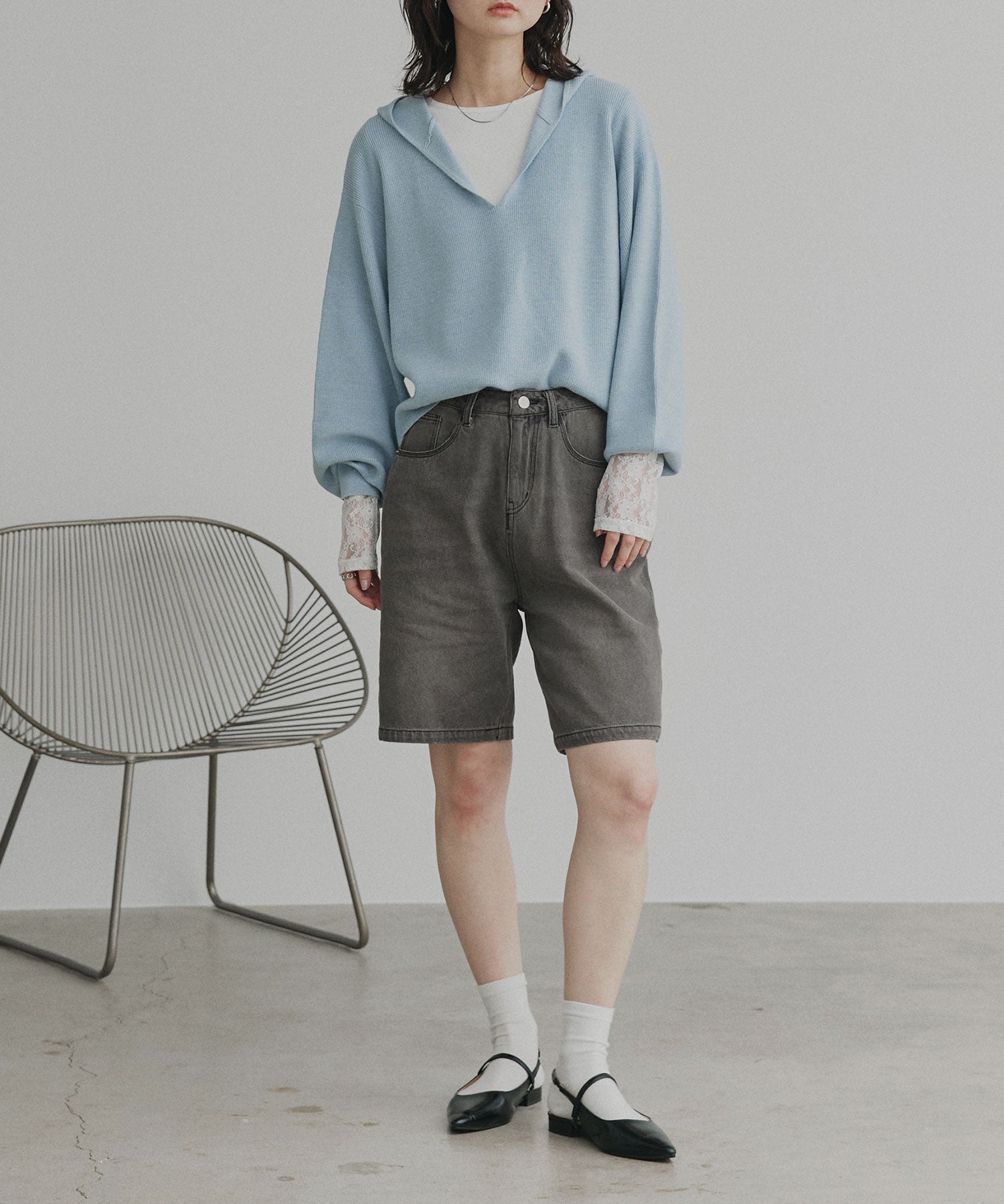 アドティエ ad thie 【2026SS新作】ヴィンテージハーフデニムパンツ (ブルー) ブルー