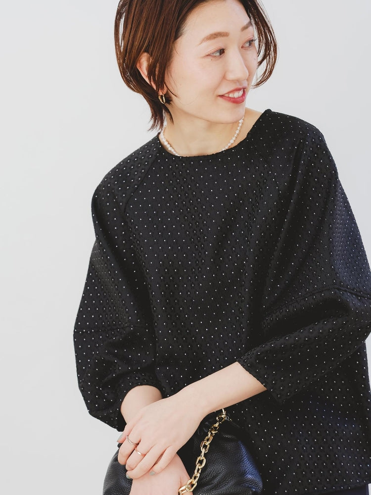 ルクールブラン le.coeur blanc 小花ラメジャガードプルオーバー (ブラック) ブラック