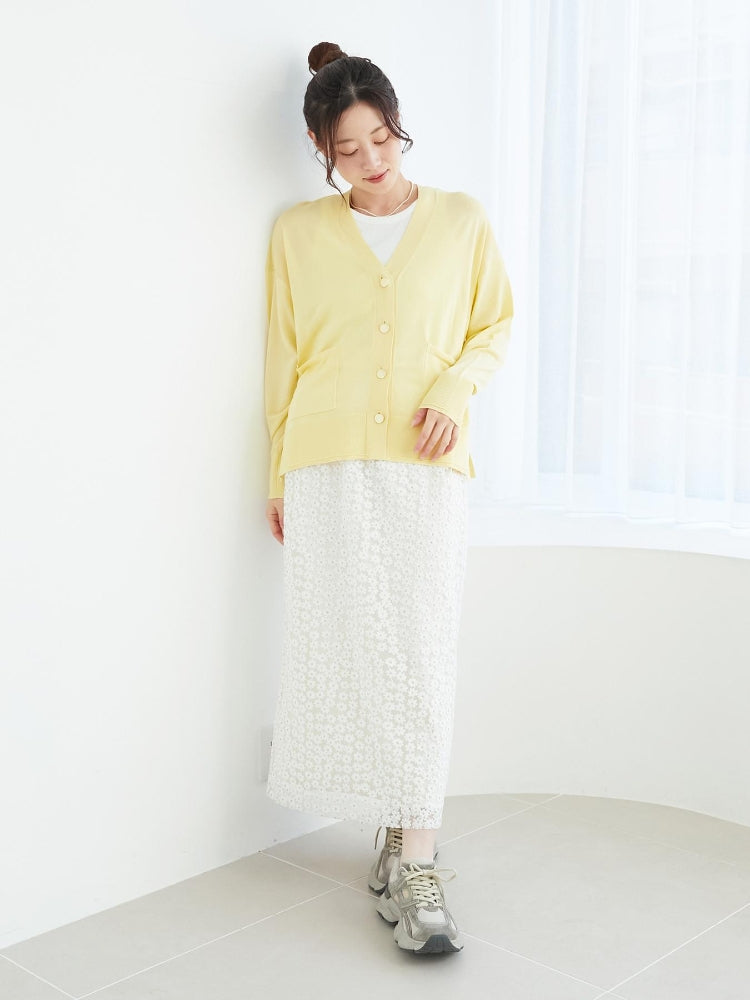 ルクールブラン le.coeur blanc ハイゲージVネックカーディガン (イエロー) イエロー