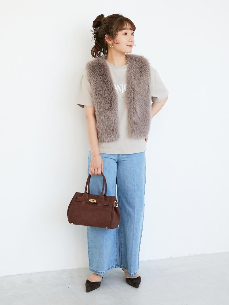 ルクールブラン le.coeur blanc スエードスクエアトート (ブラウン) ブラウン