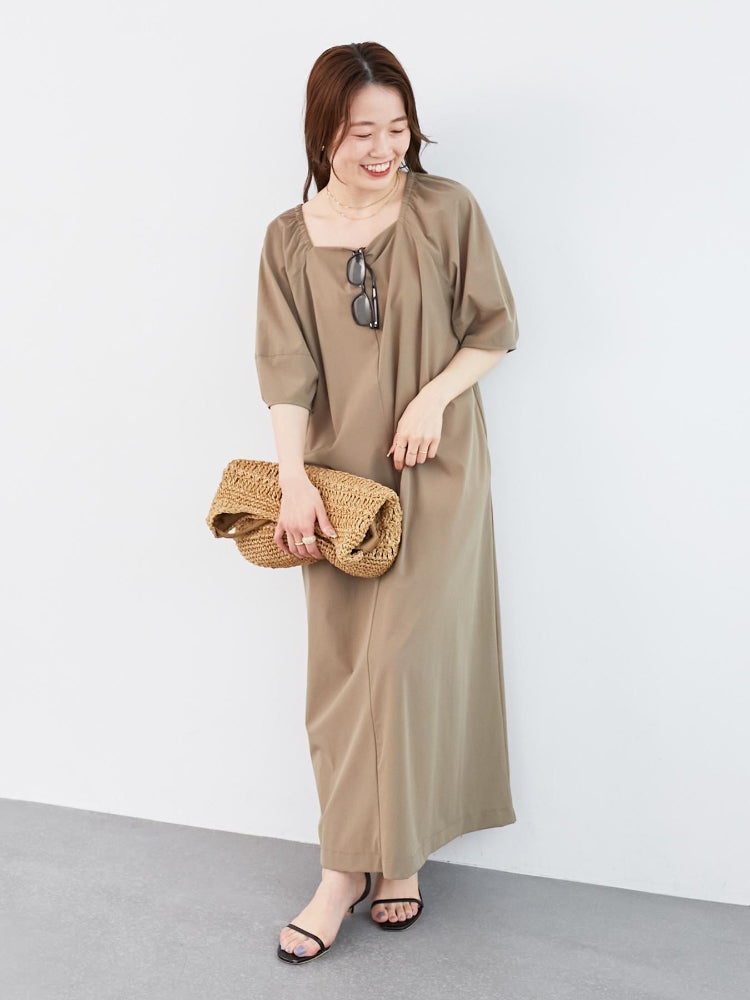 ルクールブラン le.coeur blanc ナイロンストレッチ2WAYワンピース (カーキ) カーキ