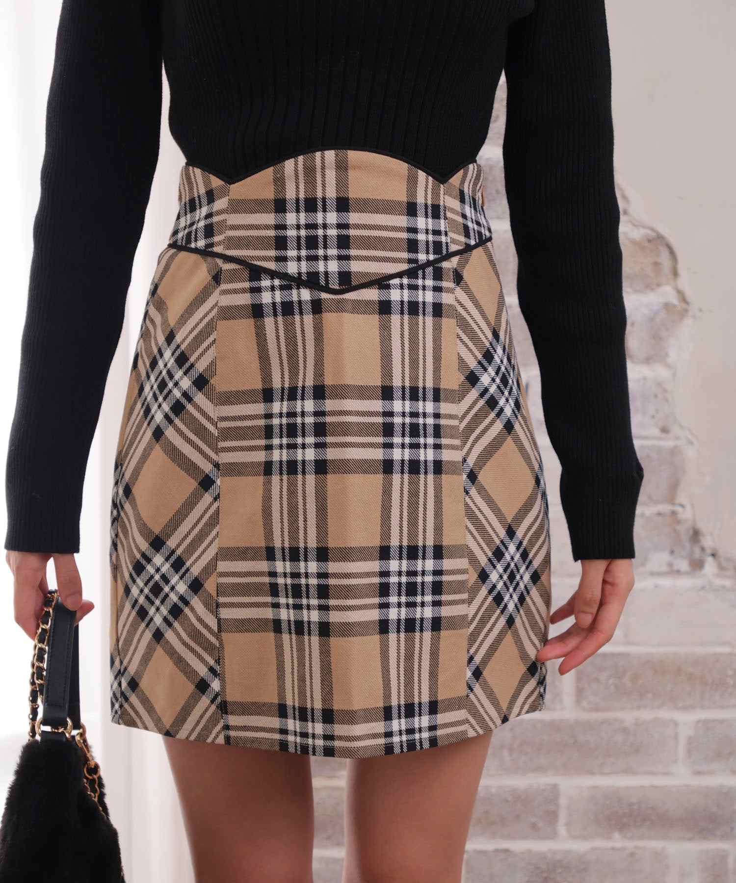 リップサービス LIP SERVICE ウエストコルセットチェックミニスカート,ベージュ