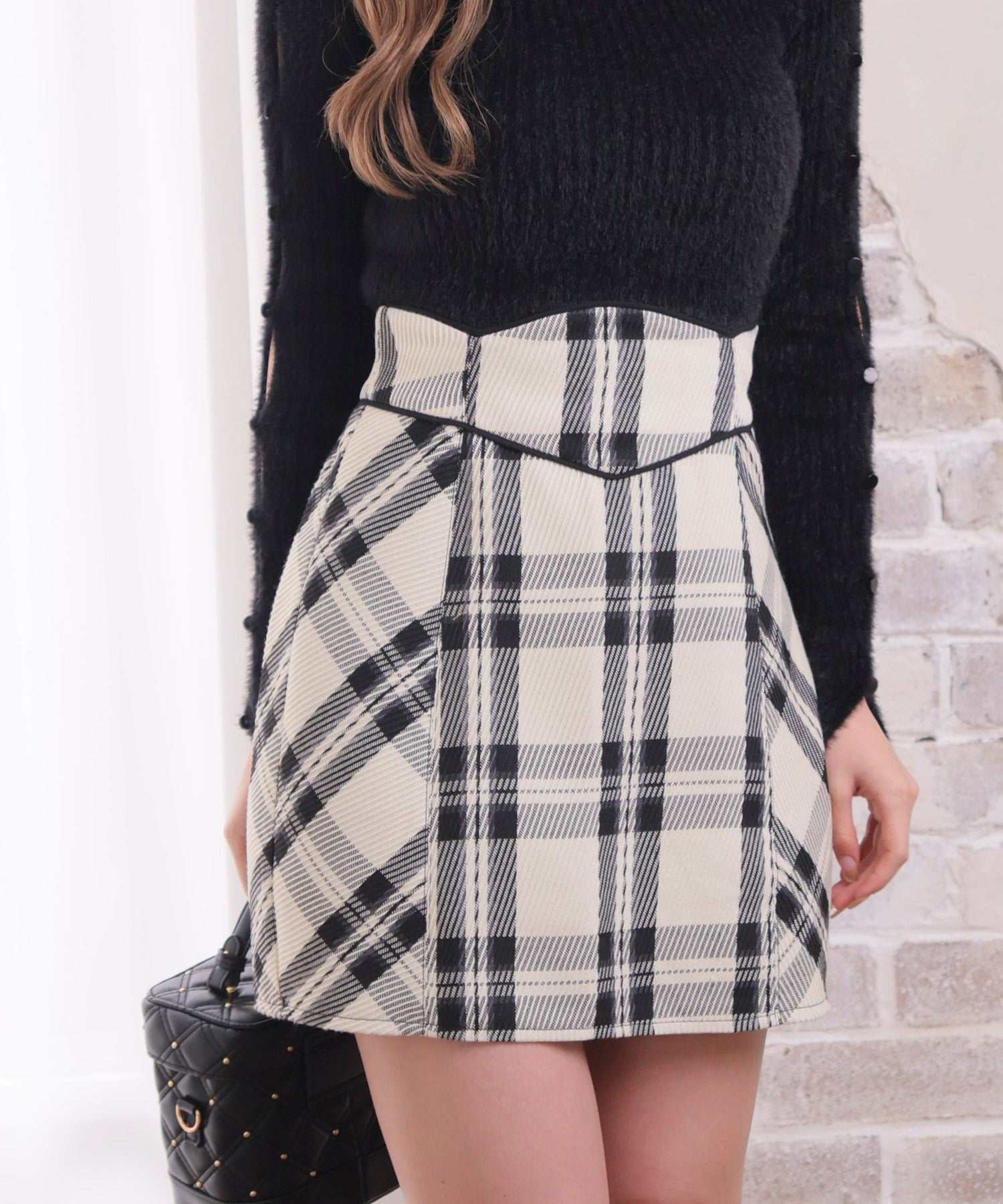 リップサービス LIP SERVICE ウエストコルセットチェックミニスカート,アイボリー