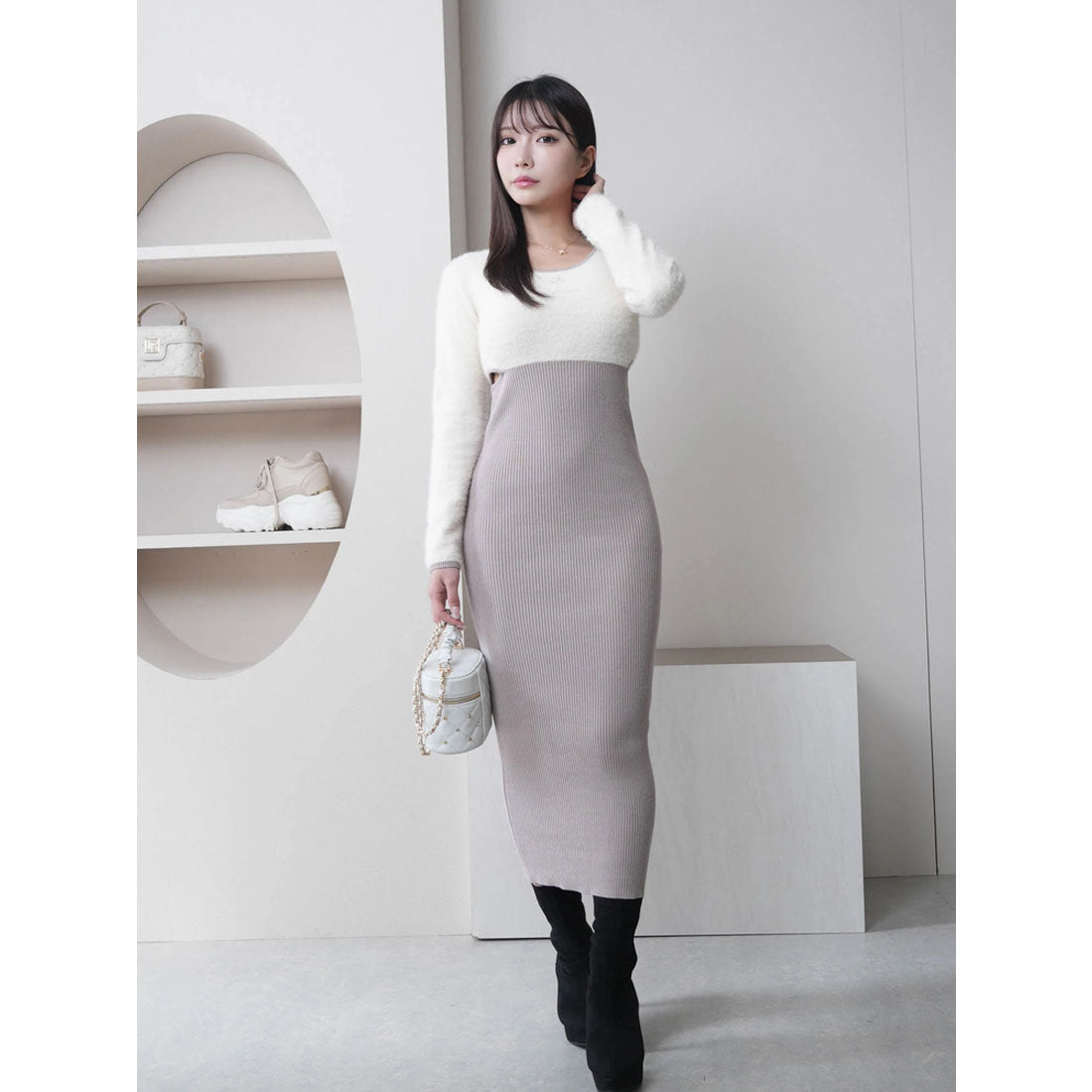 Lip Service Feather Bicolor Rib Long Dress