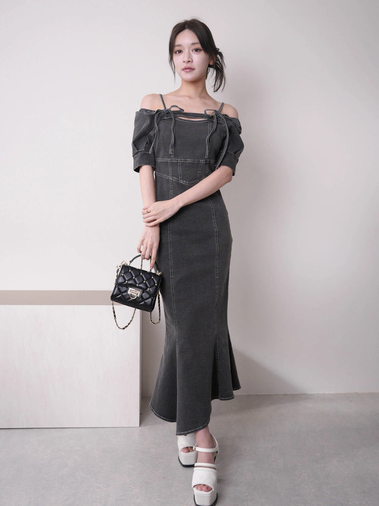 リップサービス LIP SERVICE バストオープンデニムマーメイドワンピース (グレー) グレー