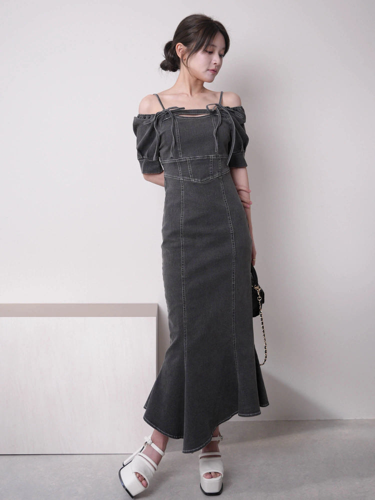 リップサービス LIP SERVICE バストオープンデニムマーメイドワンピース (グレー) グレー