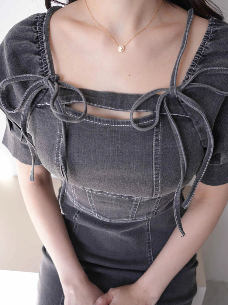 リップサービス LIP SERVICE バストオープンデニムマーメイドワンピース (グレー) グレー