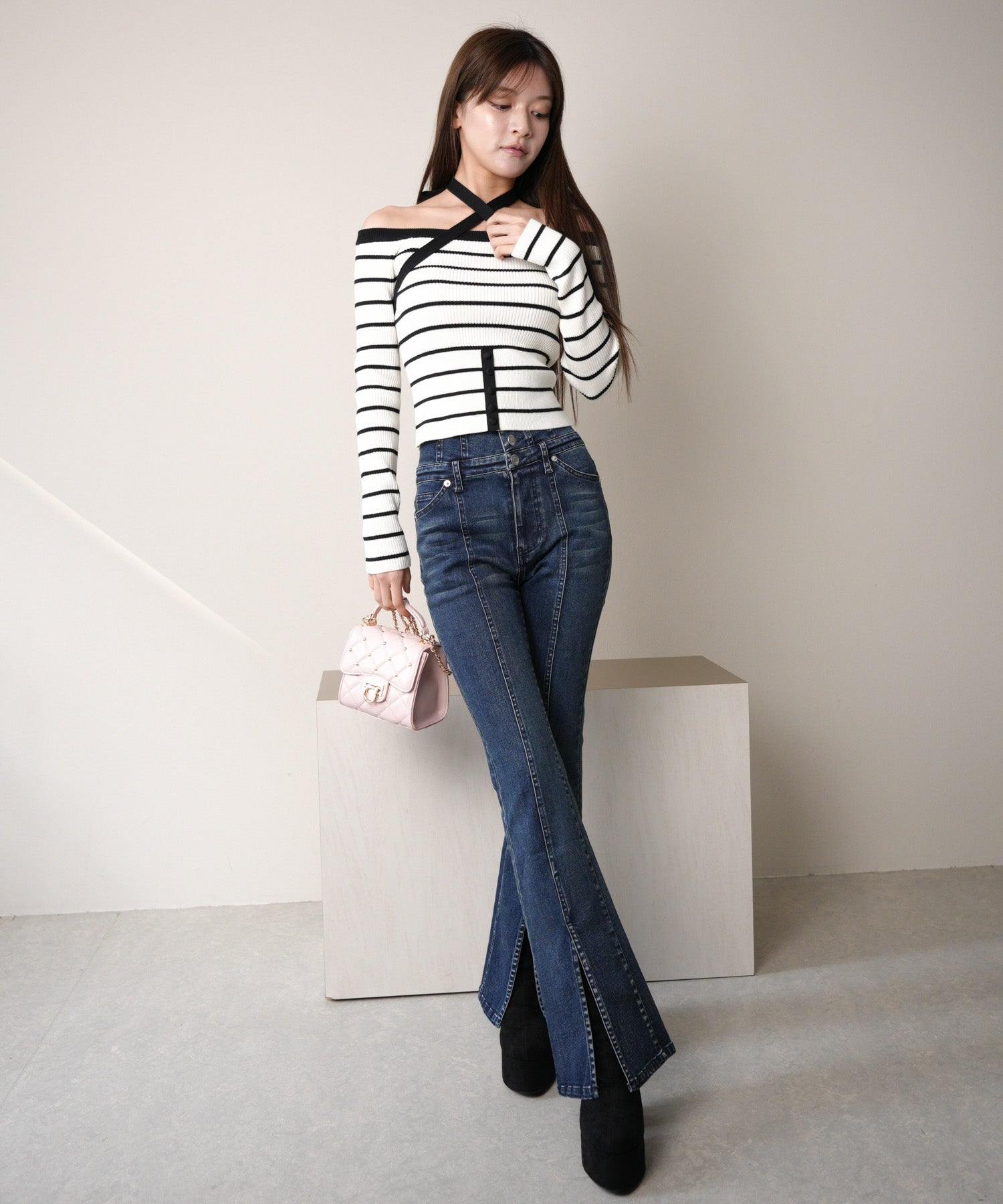 LIP SERVICE LIP SERVICE Center Slit Flare Denim Pants