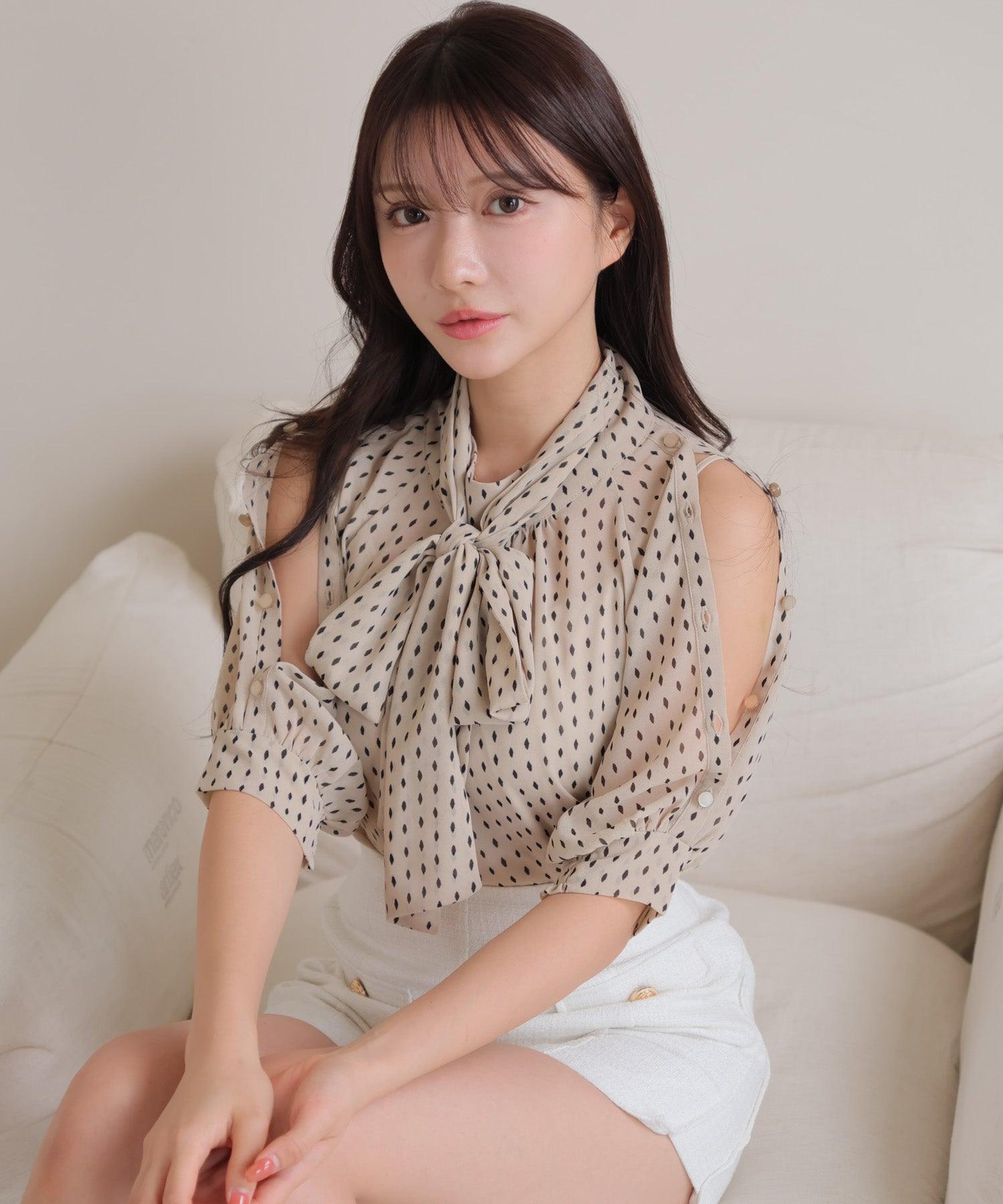 リップサービス LIP SERVICE ショルダーボタンシアーリボンブラウス (ミックス2) ミックス2