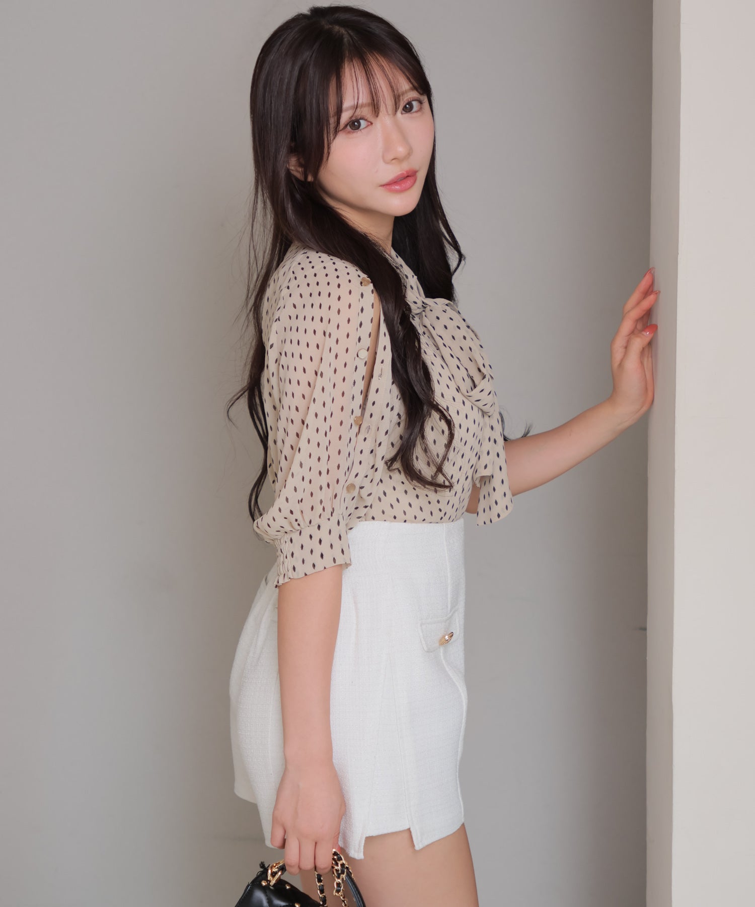 リップサービス LIP SERVICE ショルダーボタンシアーリボンブラウス (ミックス2) ミックス2