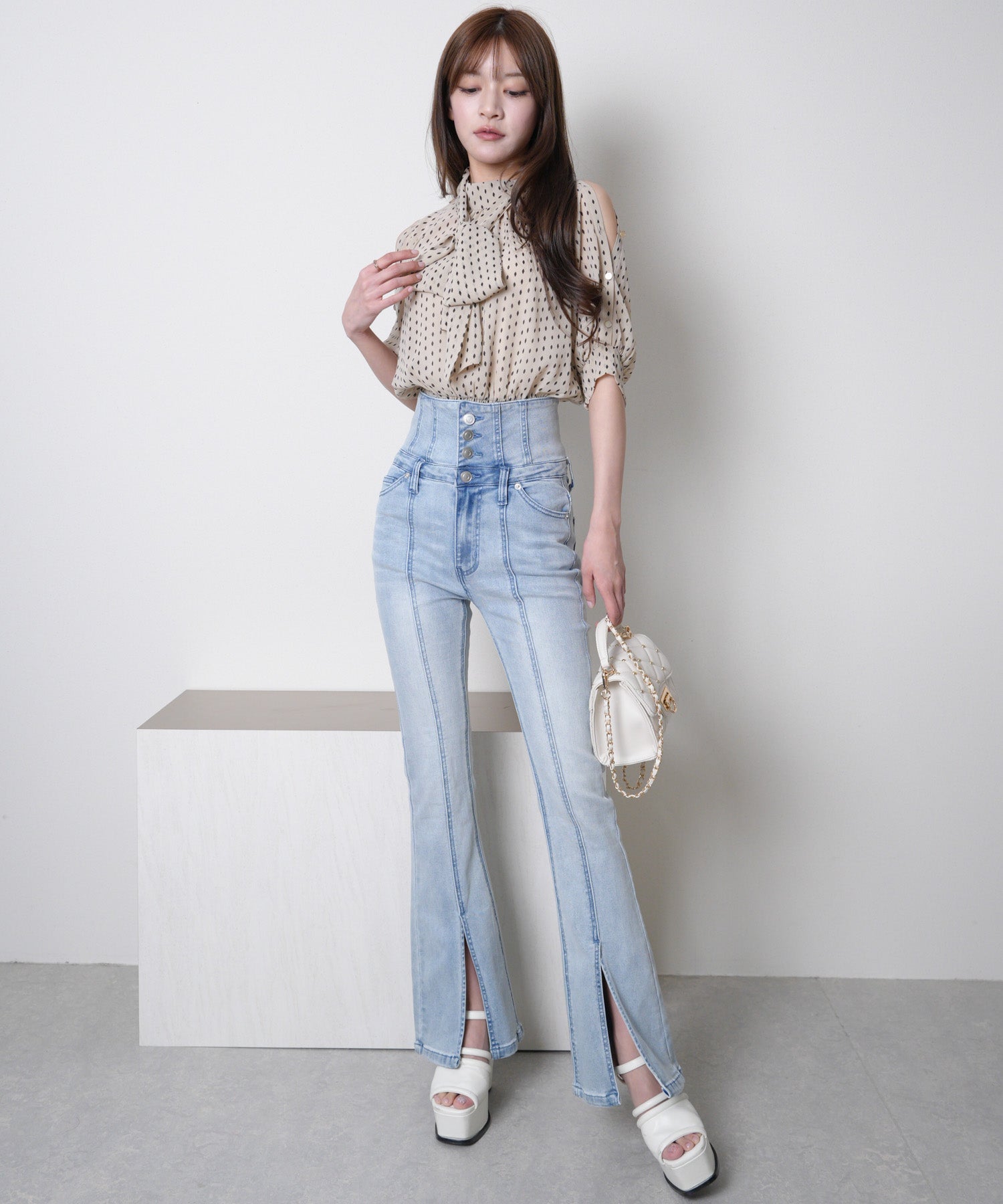 リップサービス LIP SERVICE ショルダーボタンシアーリボンブラウス (ミックス2) ミックス2