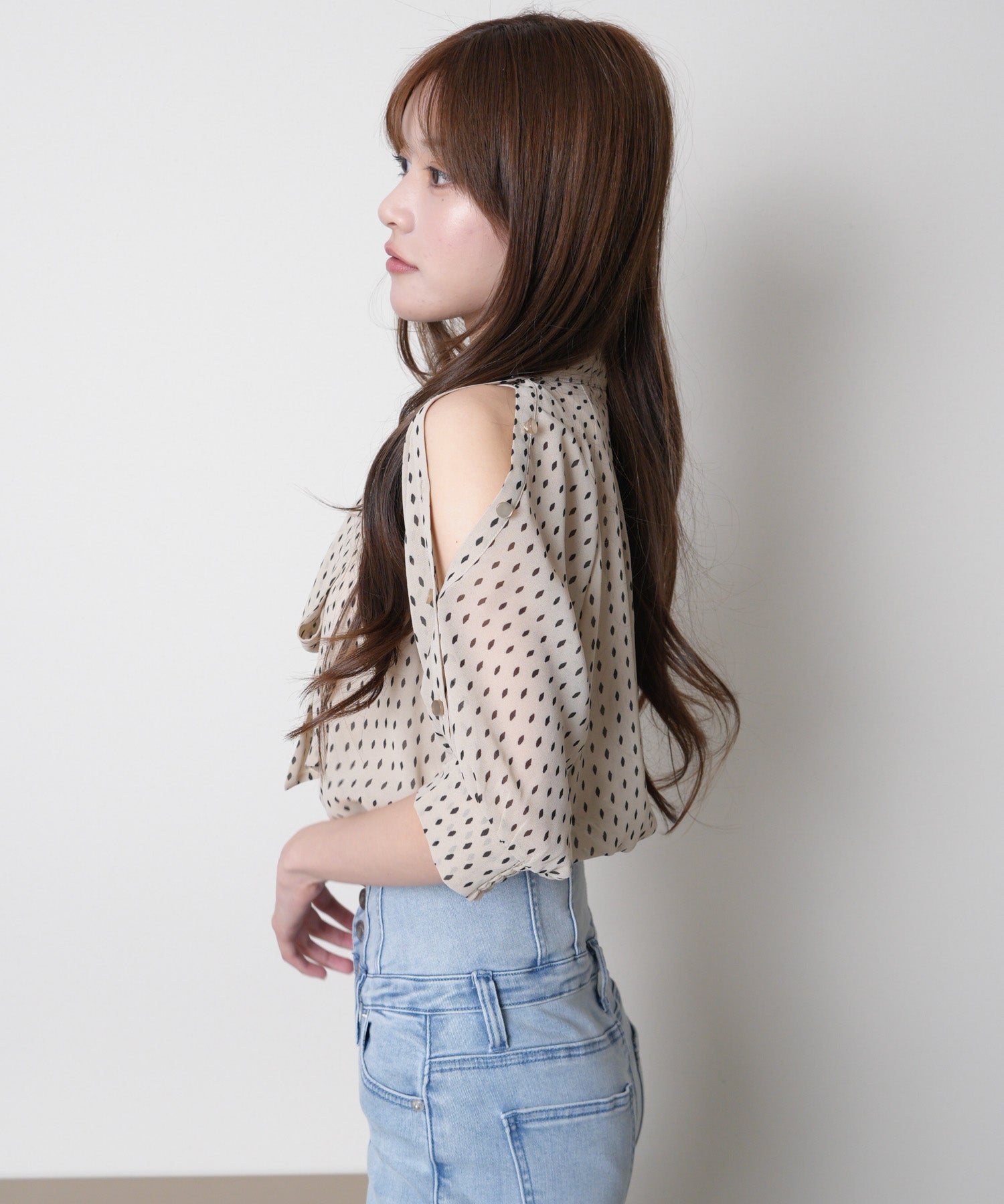 リップサービス LIP SERVICE ショルダーボタンシアーリボンブラウス (ミックス2) ミックス2