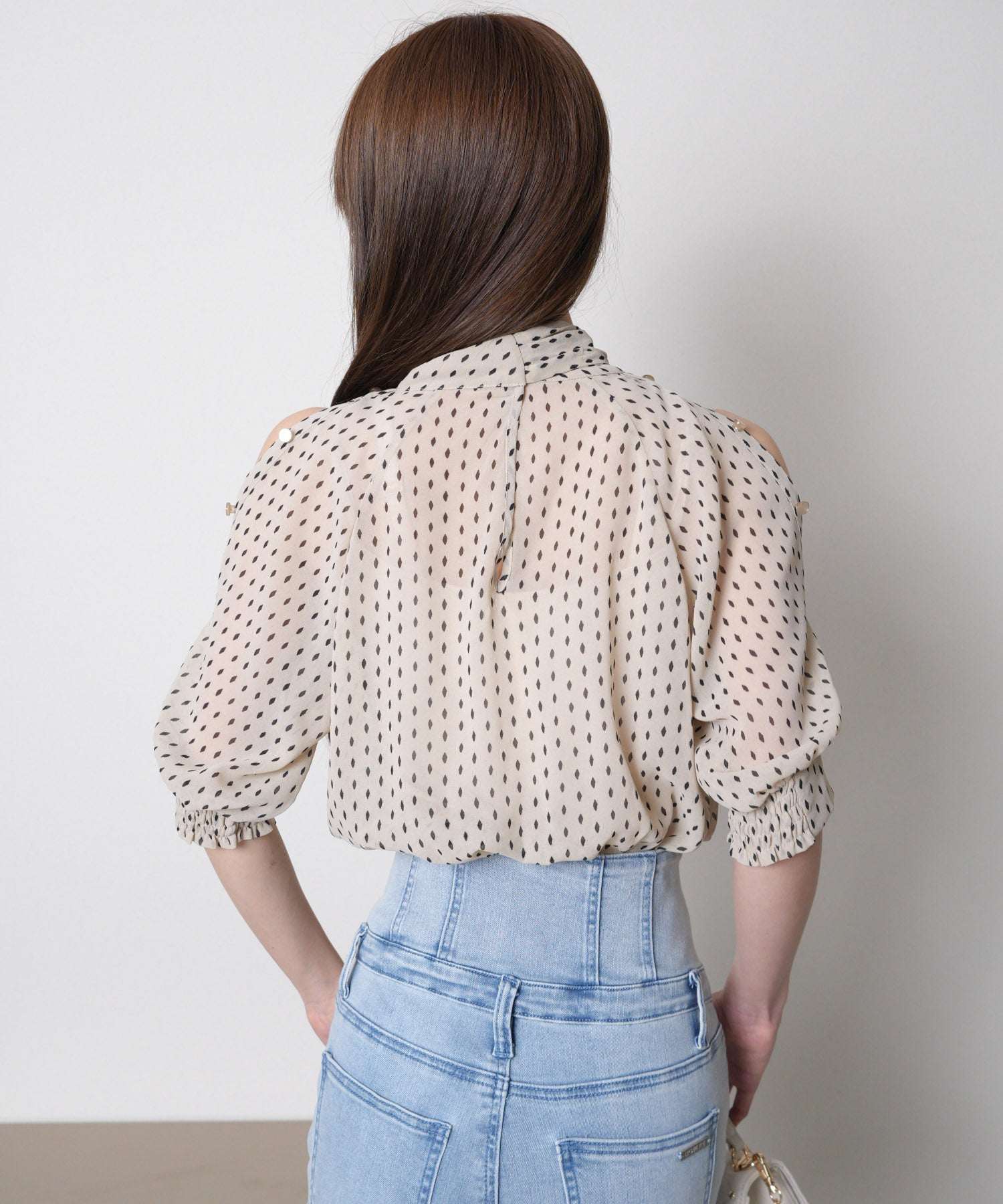 リップサービス LIP SERVICE ショルダーボタンシアーリボンブラウス (ミックス2) ミックス2