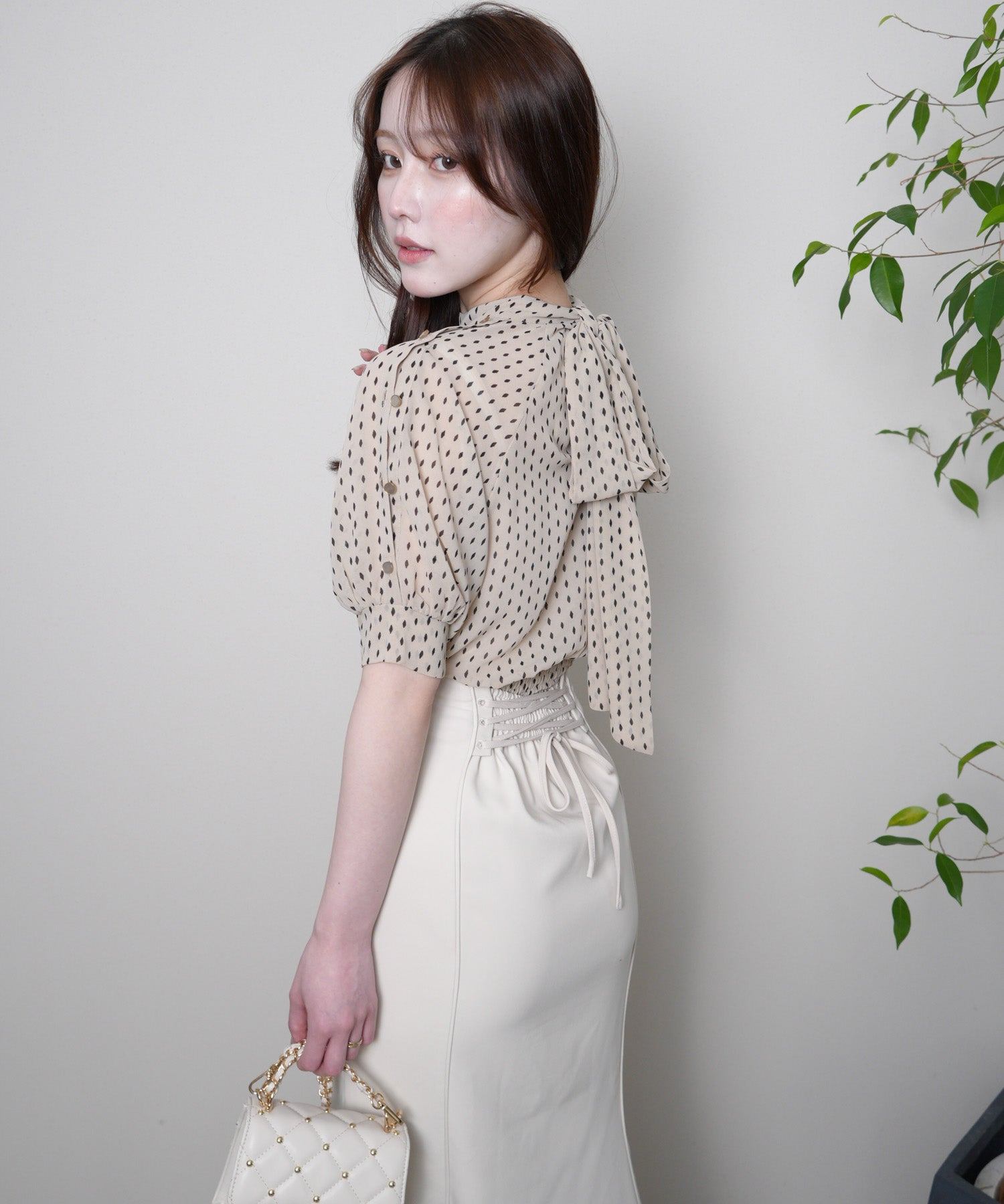 リップサービス LIP SERVICE ショルダーボタンシアーリボンブラウス (ミックス2) ミックス2