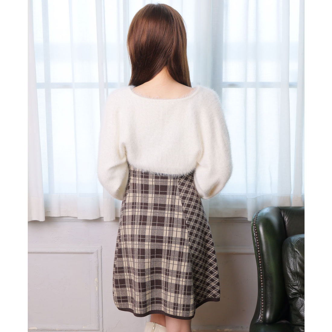 リップサービス LIP SERVICE 【形が選べる】フェザーチェックアンサンブルワンピース (ブラウン) ブラウン