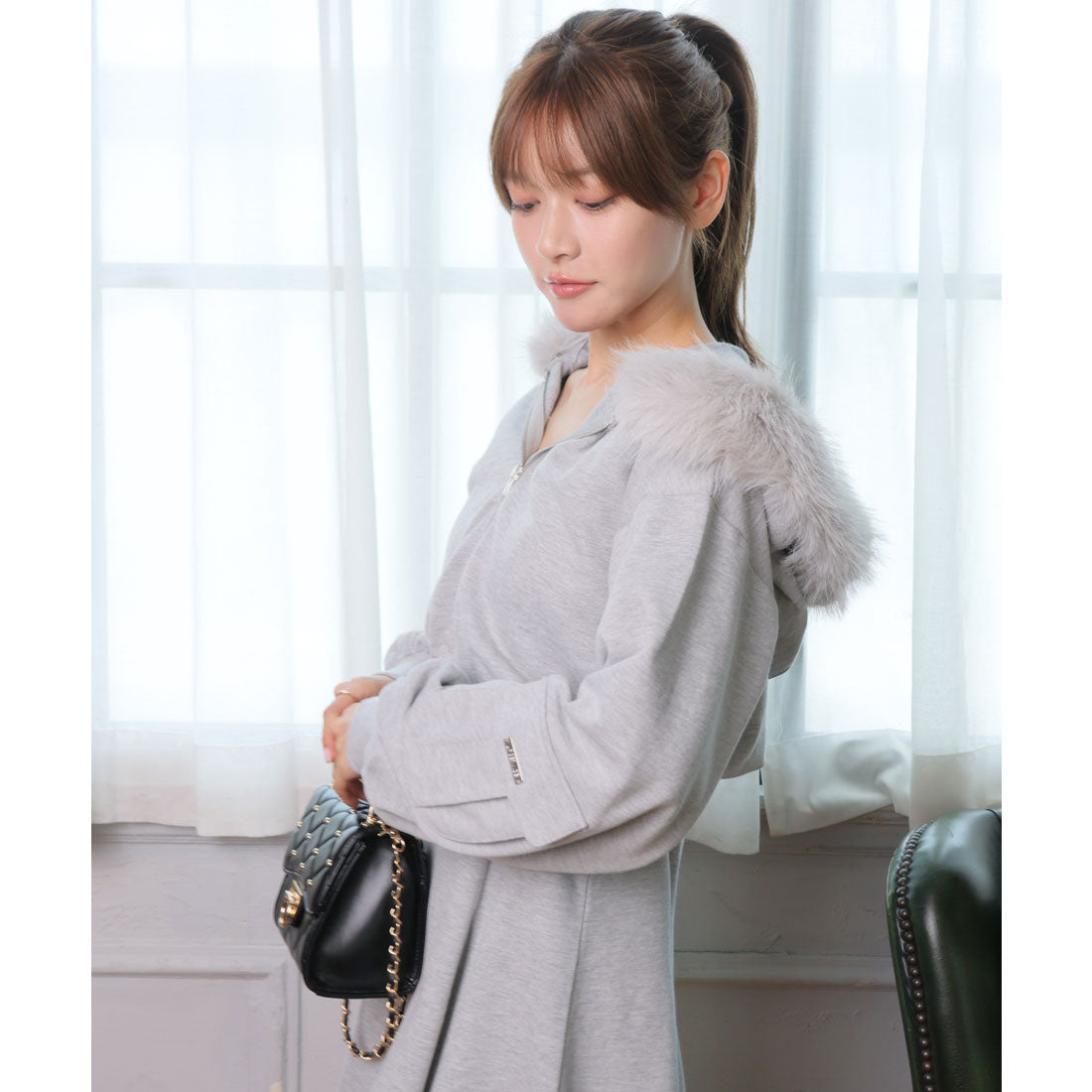 リップサービス LIP SERVICE ファーフードスウェットパーカー (グレー) グレー