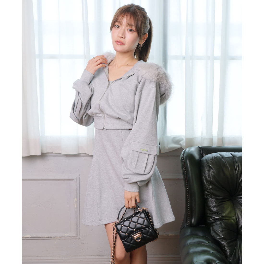 リップサービス LIP SERVICE ファーフードスウェットパーカー (グレー) グレー