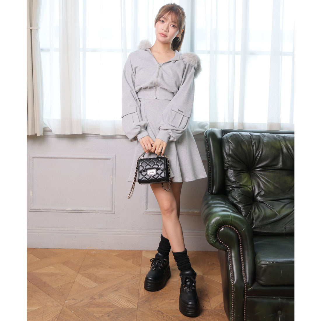 リップサービス LIP SERVICE ファーフードスウェットパーカー (グレー) グレー