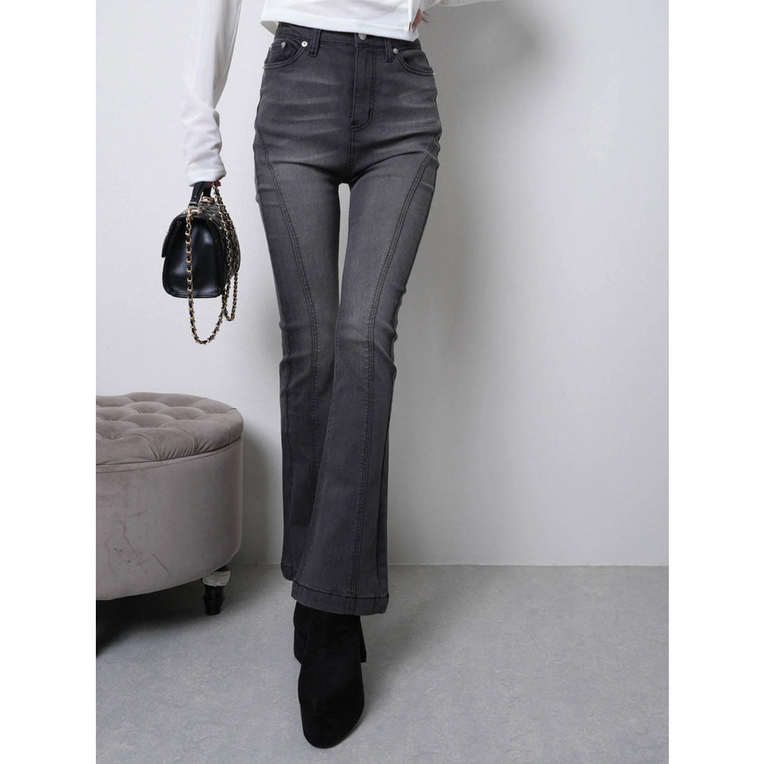 リップサービス LIP SERVICE シェーディングラインフレアデニムパンツ (グレー) グレー