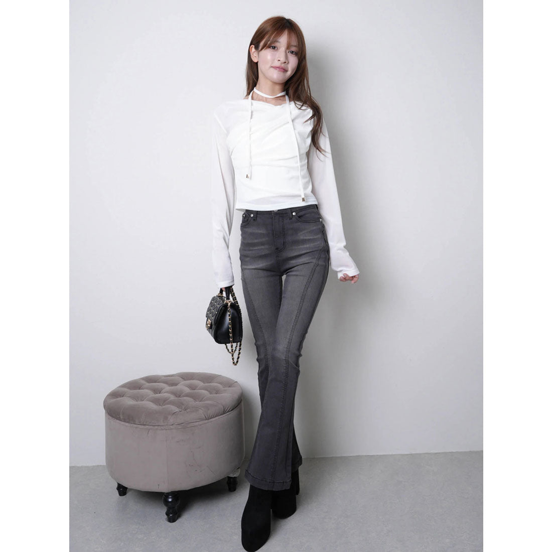 リップサービス LIP SERVICE シェーディングラインフレアデニムパンツ (グレー) グレー