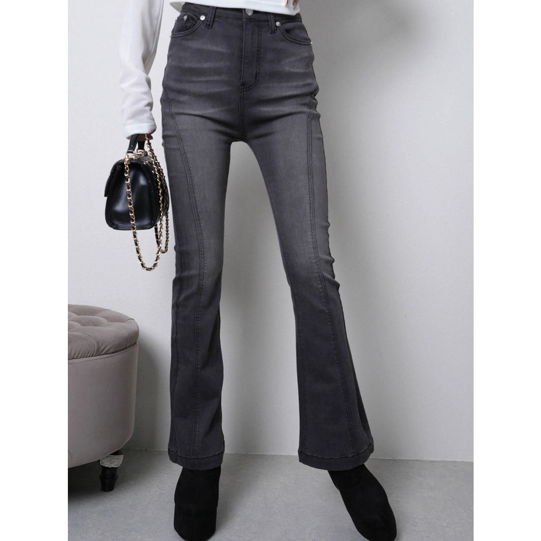 リップサービス LIP SERVICE シェーディングラインフレアデニムパンツ (グレー) グレー