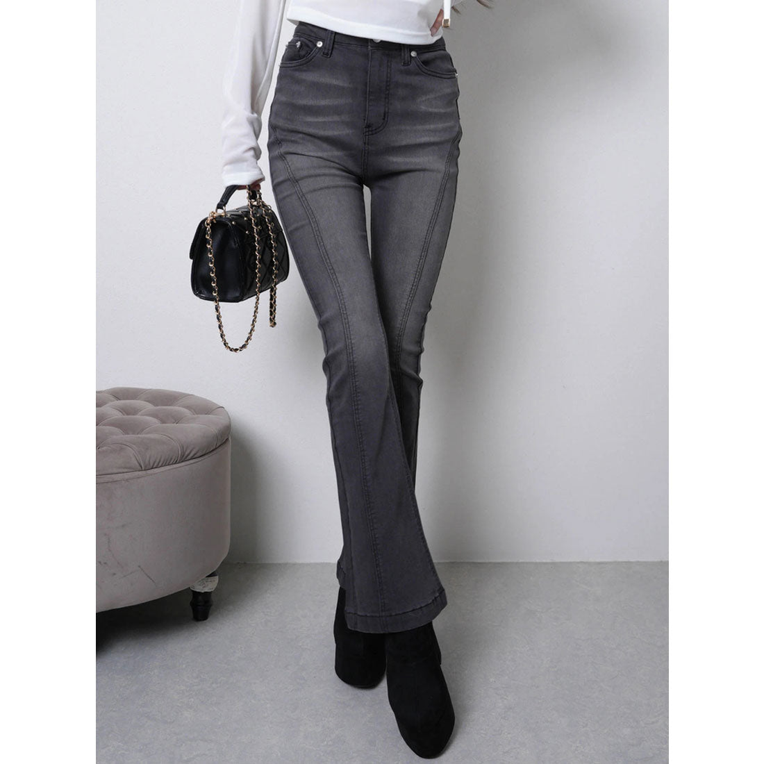 リップサービス LIP SERVICE シェーディングラインフレアデニムパンツ (グレー) グレー