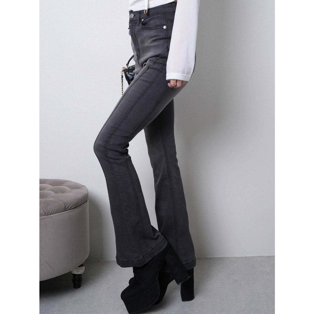 リップサービス LIP SERVICE シェーディングラインフレアデニムパンツ (グレー) グレー