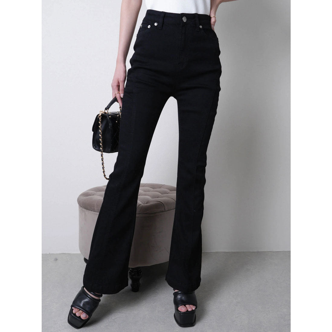 リップサービス LIP SERVICE シェーディングラインフレアデニムパンツ (ブラック) ブラック