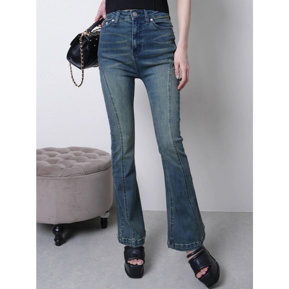 リップサービス LIP SERVICE シェーディングラインフレアデニムパンツ (インディゴ) インディゴ