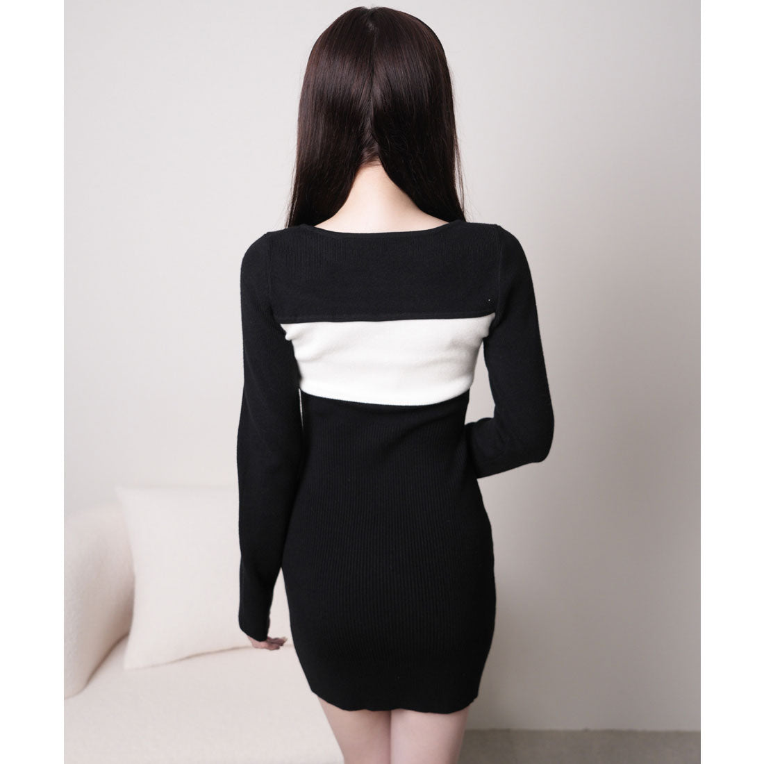 リップサービス LIP SERVICE デコルテオープンバイカラーリボンニットワンピース (ブラック) ブラック