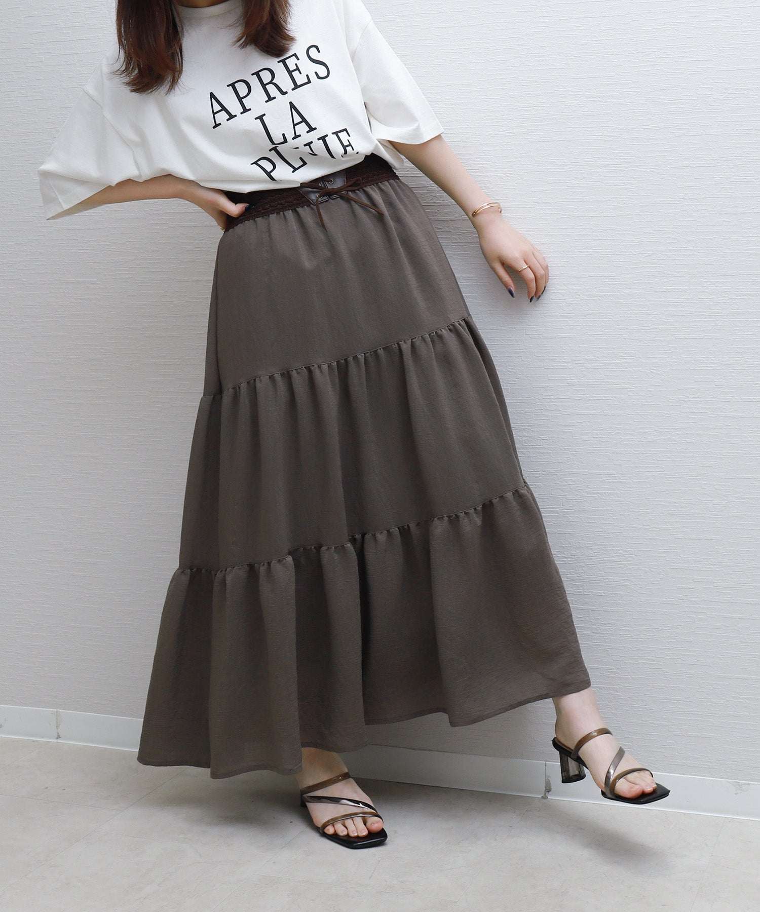 リベル モア libelle more RTスラブベルト付きティアードスカート (モカチャ) モカチャ