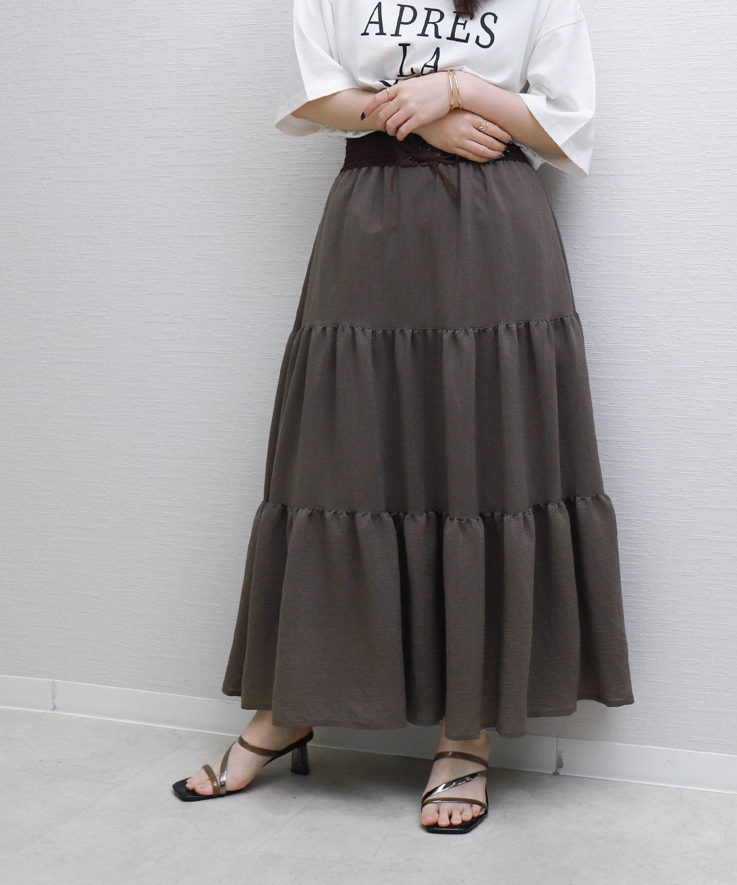 リベル モア libelle more RTスラブベルト付きティアードスカート (モカチャ) モカチャ