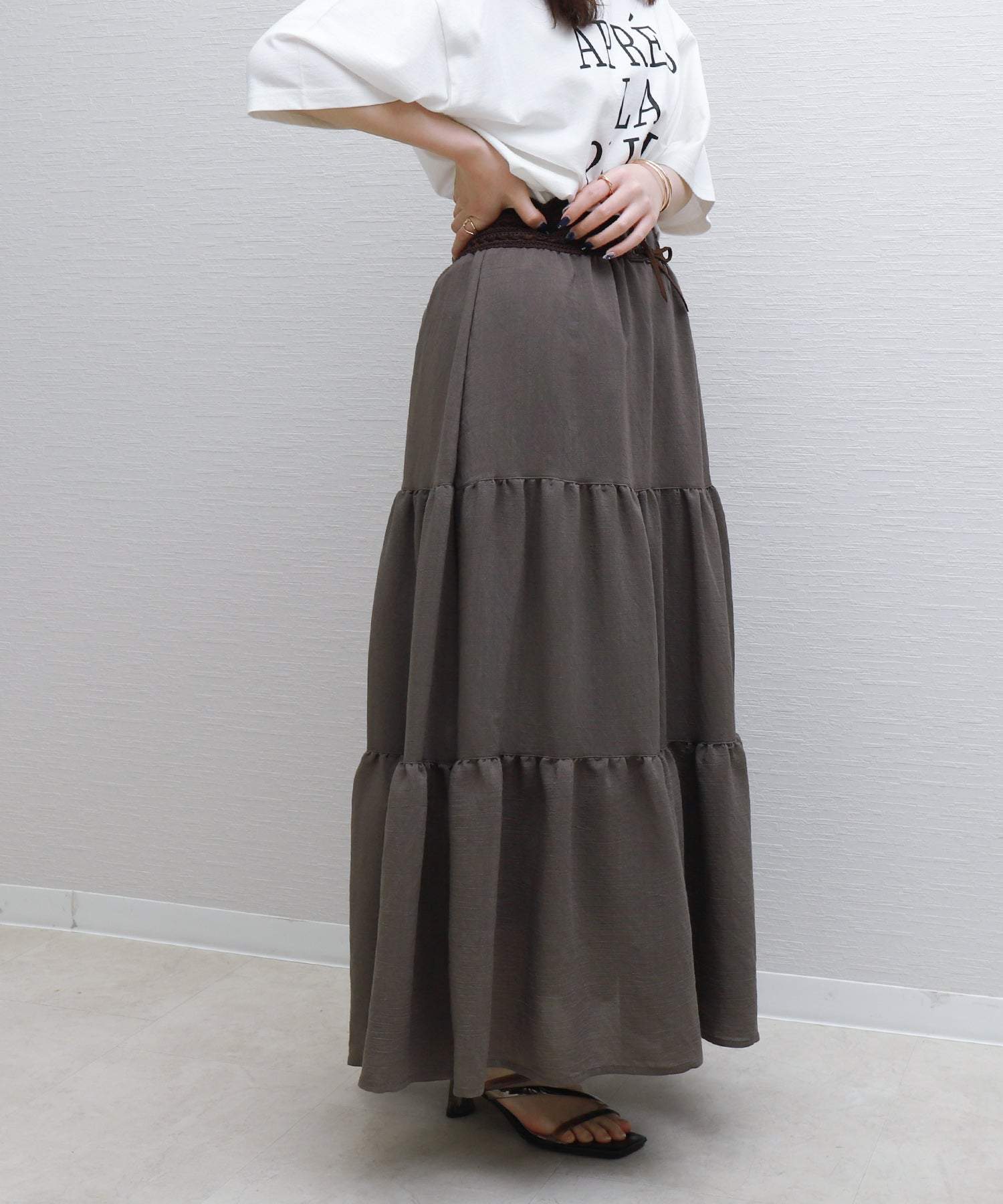 リベル モア libelle more RTスラブベルト付きティアードスカート (モカチャ) モカチャ