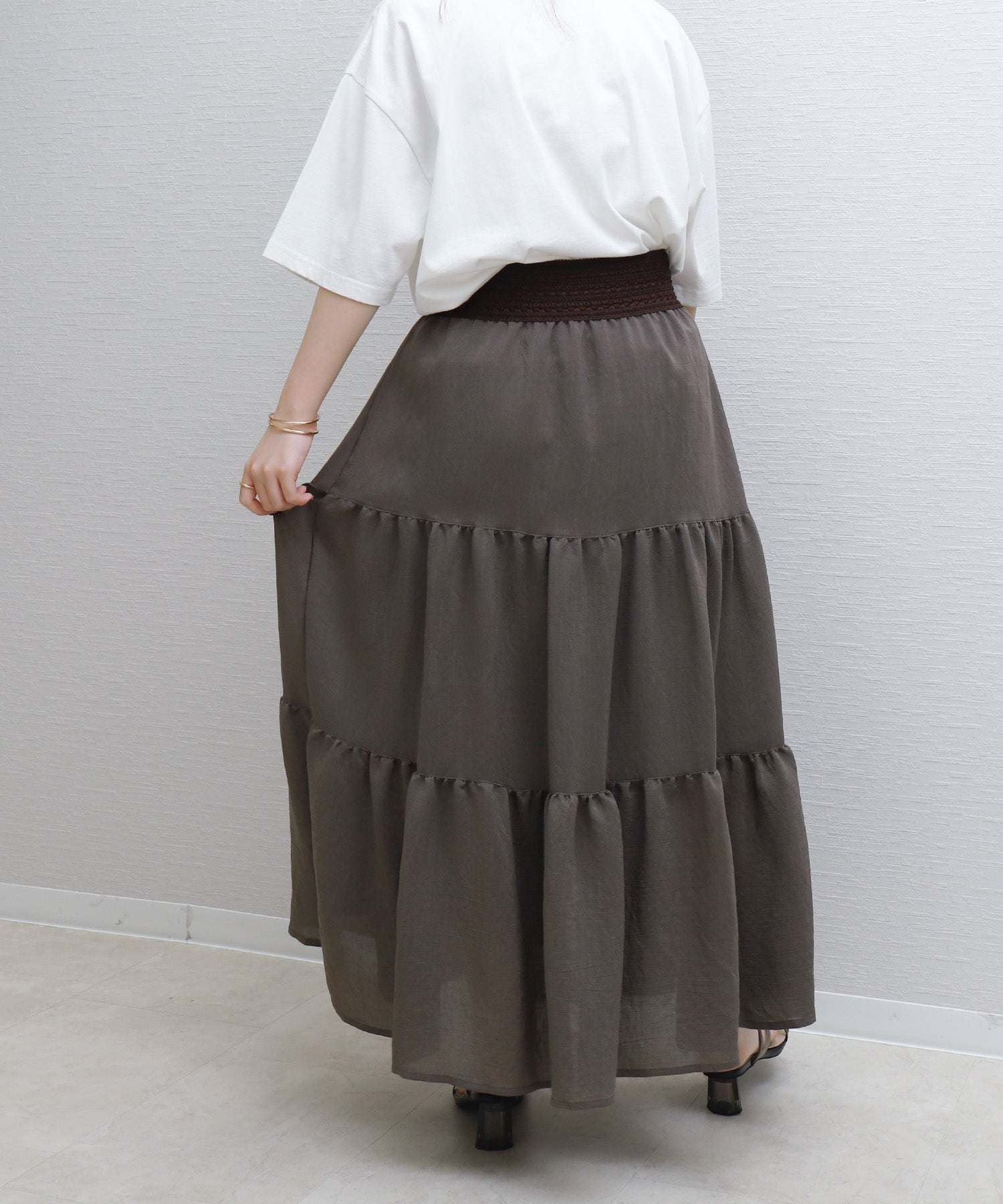 リベル モア libelle more RTスラブベルト付きティアードスカート (モカチャ) モカチャ