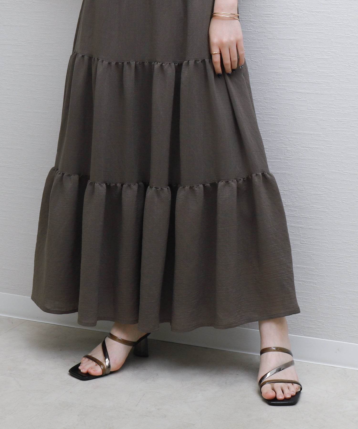 リベル モア libelle more RTスラブベルト付きティアードスカート (モカチャ) モカチャ