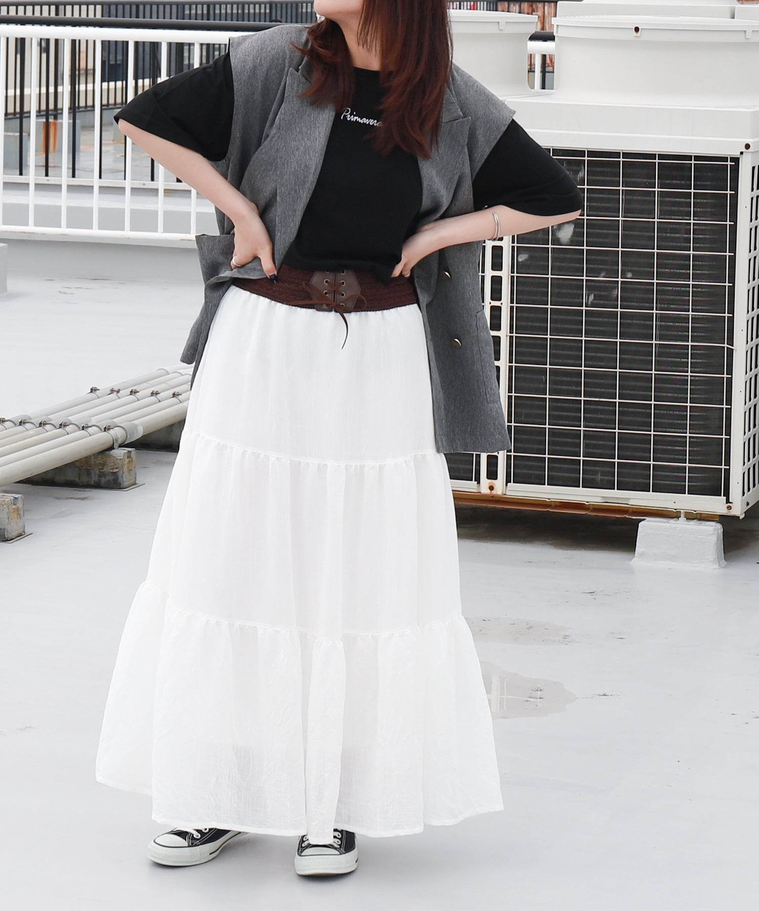 リベル モア libelle more RTスラブベルト付きティアードスカート (モカチャ) モカチャ